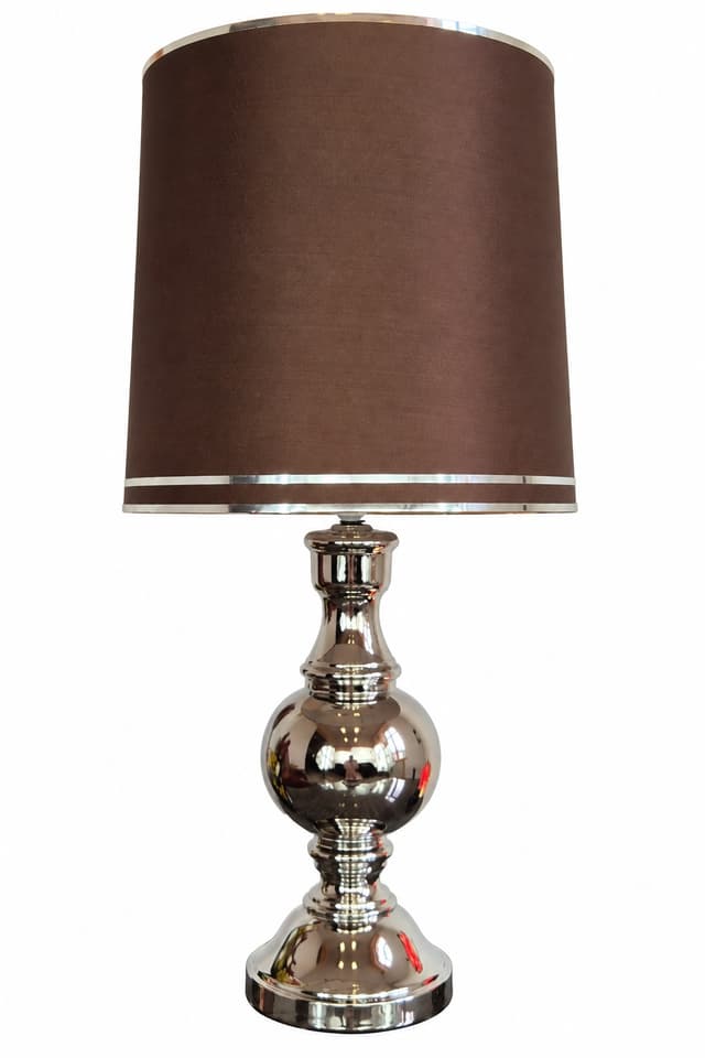Lampa stołowa, ceramika srebrny, tkanina brązowy, Niemcy, lata 70. - WYMIARY