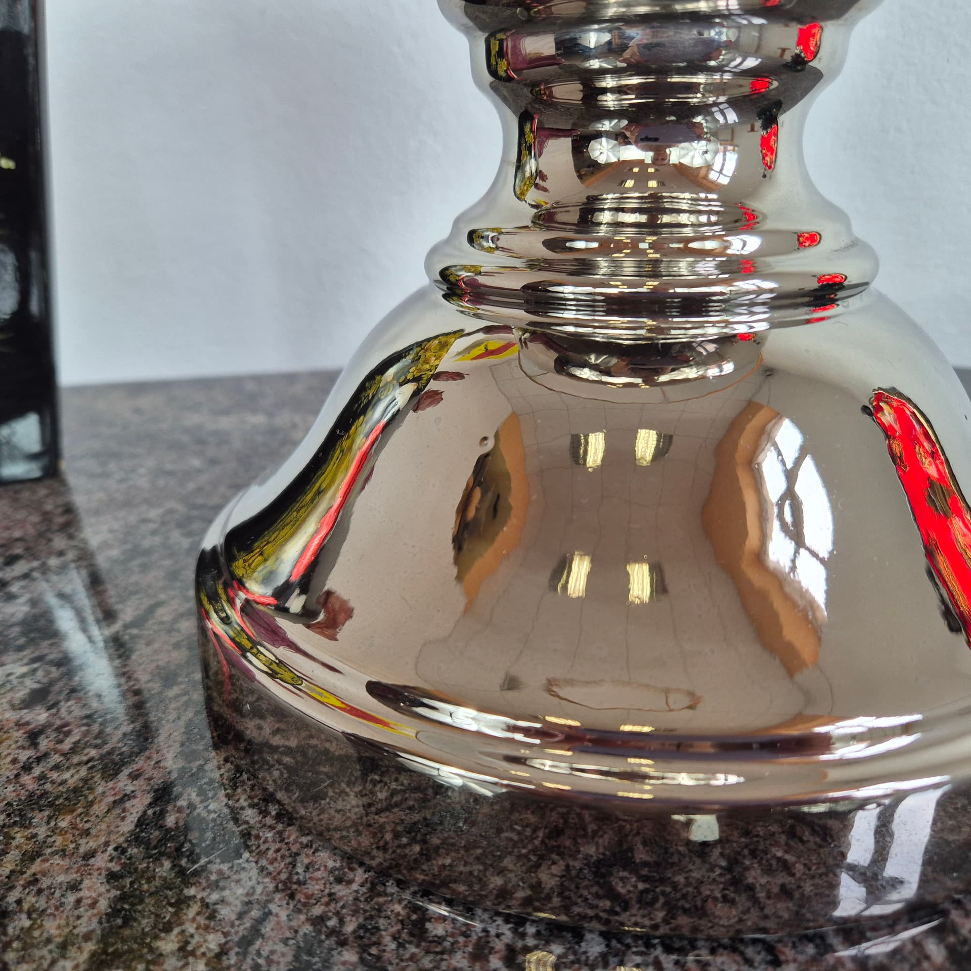 Lampa stołowa, ceramika srebrny, tkanina brązowy, Niemcy, lata 70. - 390203