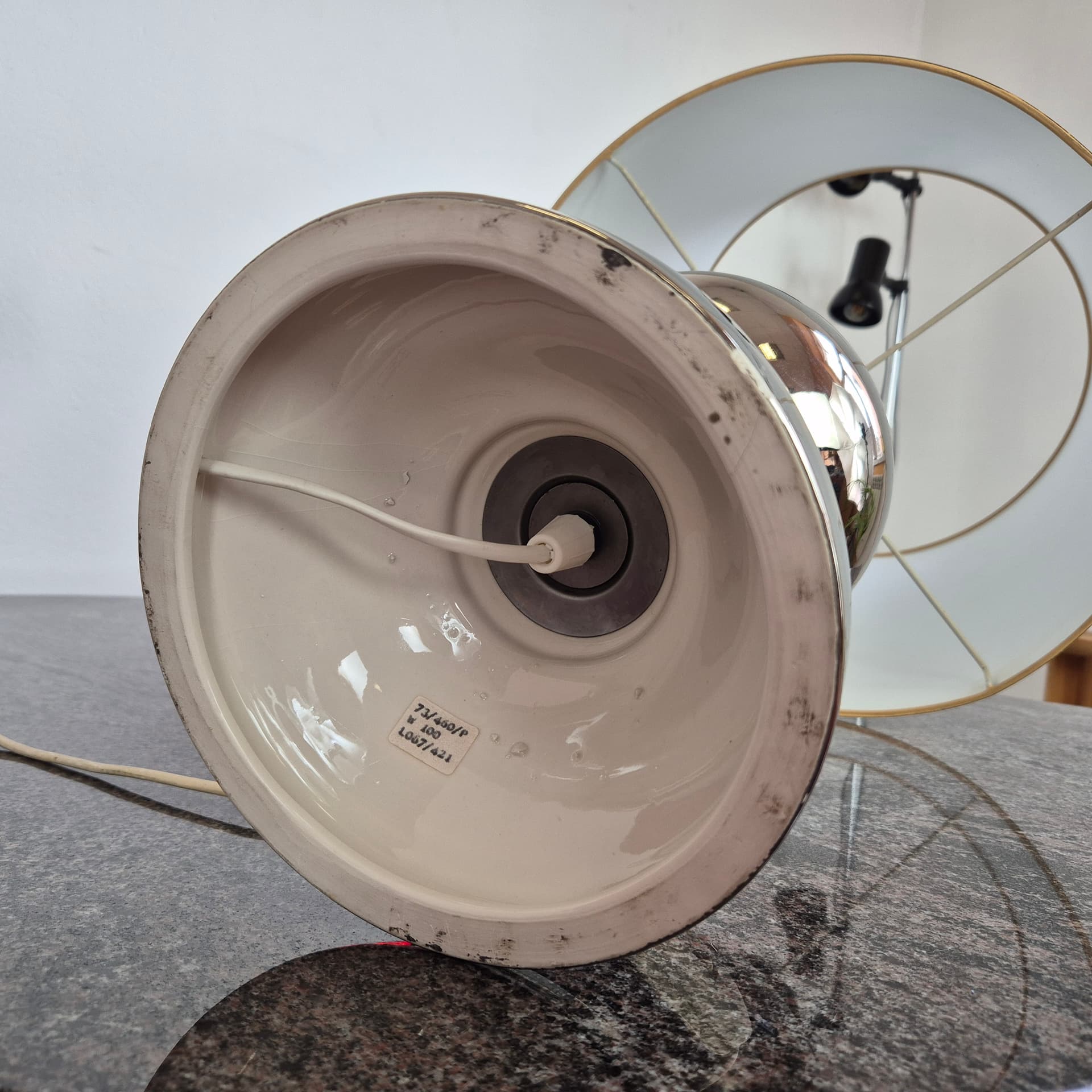 Lampa stołowa, ceramika srebrny, tkanina brązowy, Niemcy, lata 70. - 390205