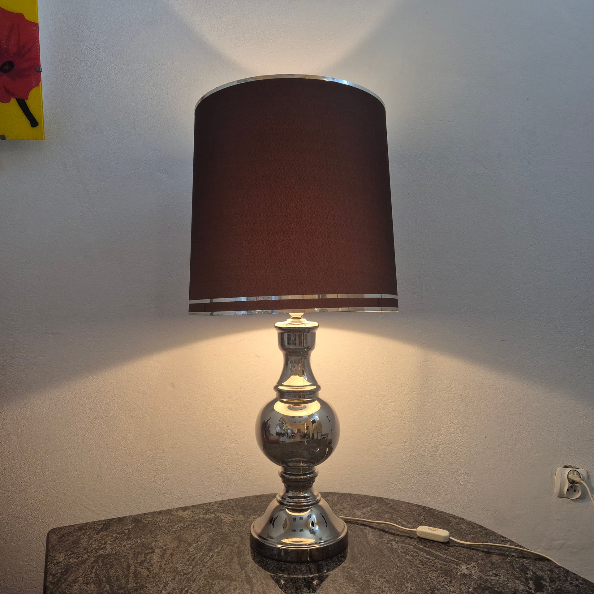 Lampa stołowa, ceramika srebrny, tkanina brązowy, Niemcy, lata 70. - 390207