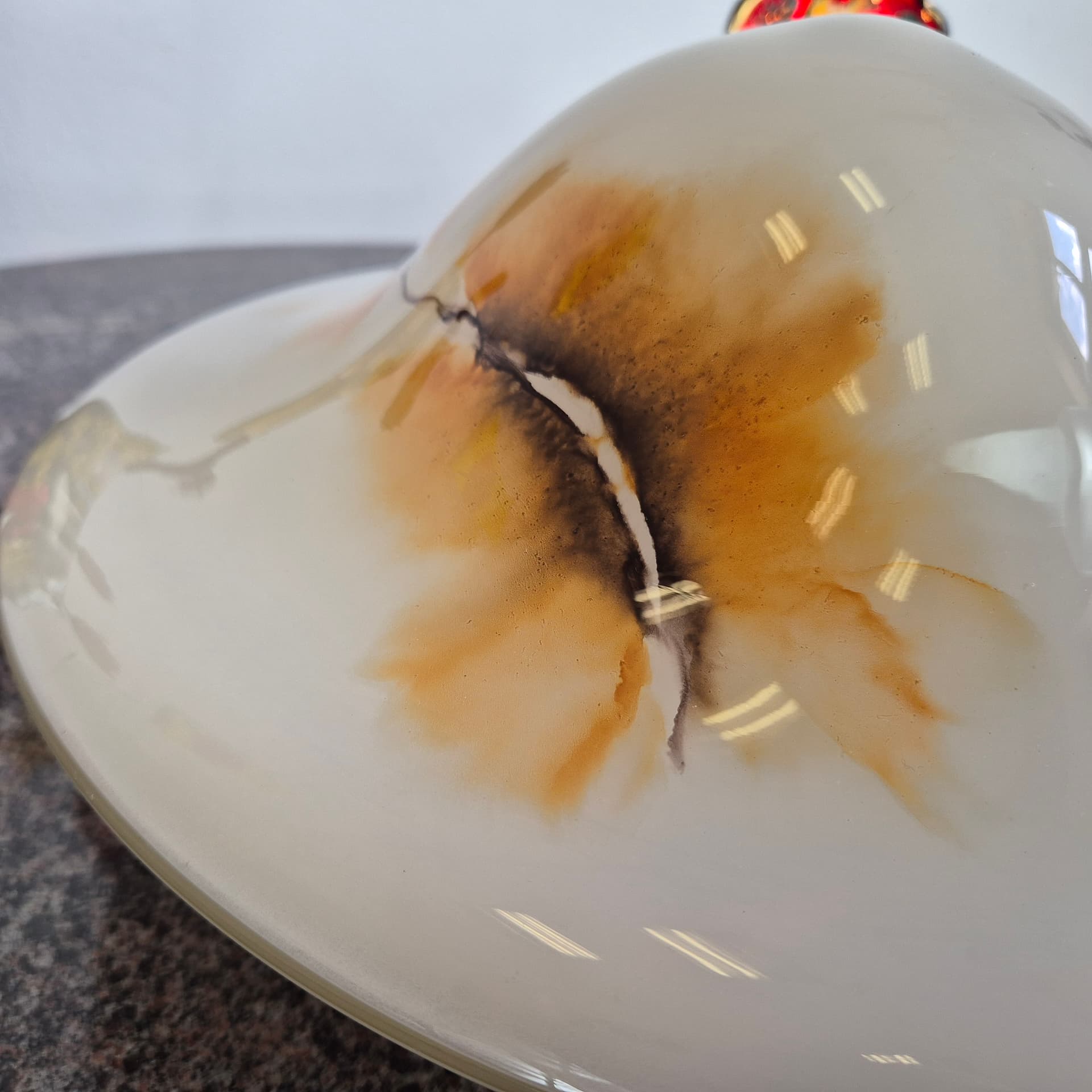 Wall ceiling lamp, white brown glass, Rosdala Glasbruk, Sweden, 1970s. - 390221