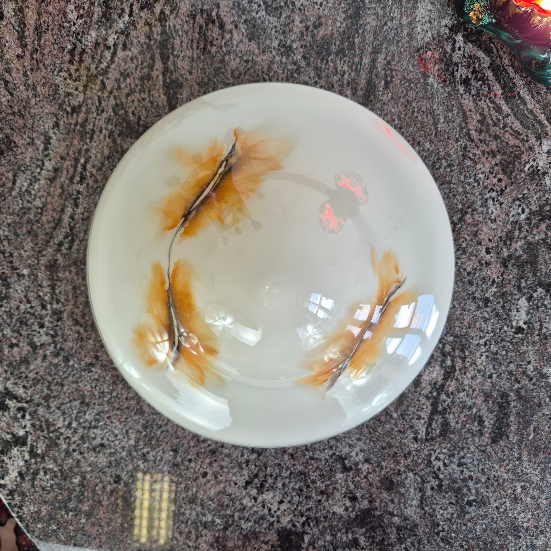 Wall ceiling lamp, white brown glass, Rosdala Glasbruk, Sweden, 1970s. - 390216