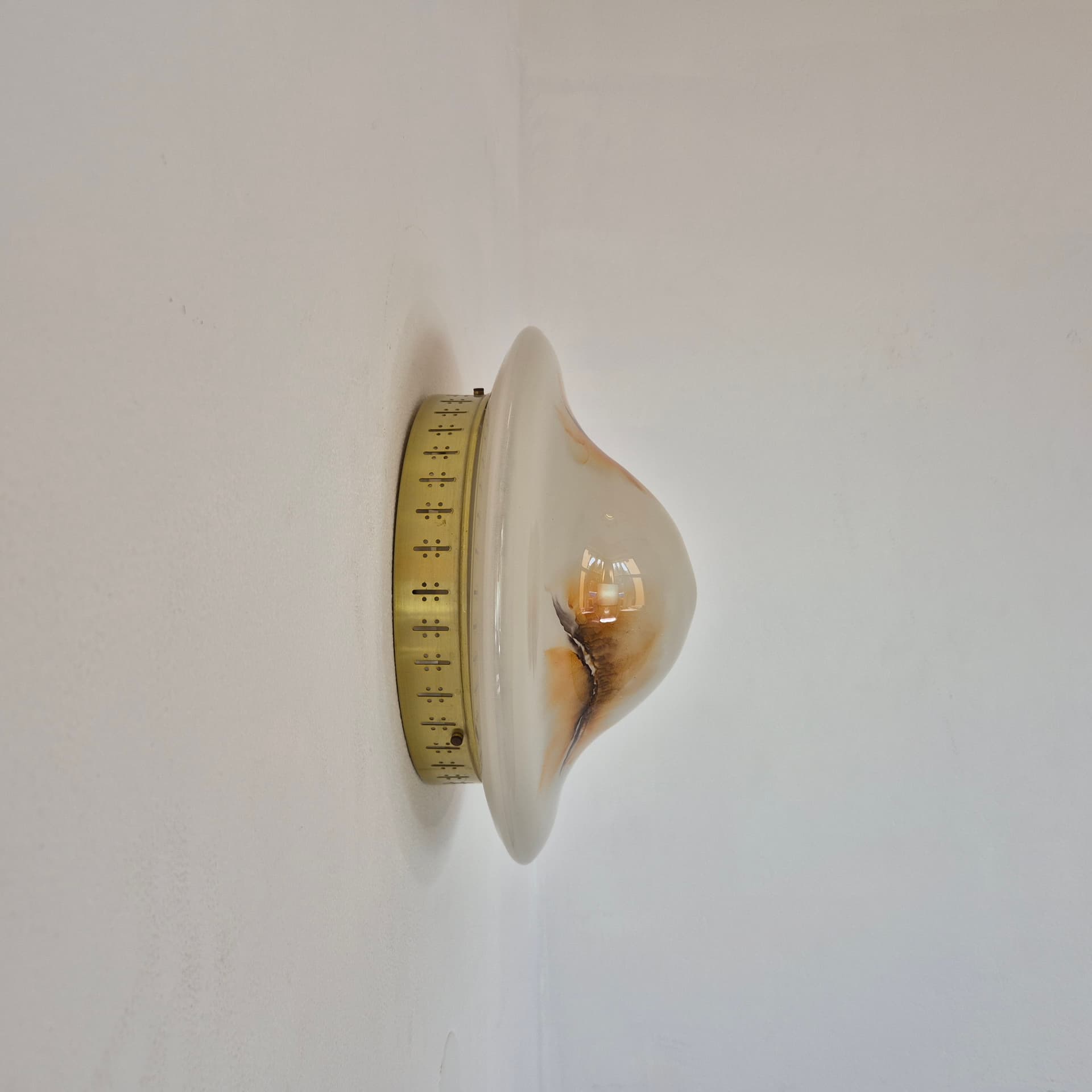 Wall ceiling lamp, white brown glass, Rosdala Glasbruk, Sweden, 1970s. - 390211