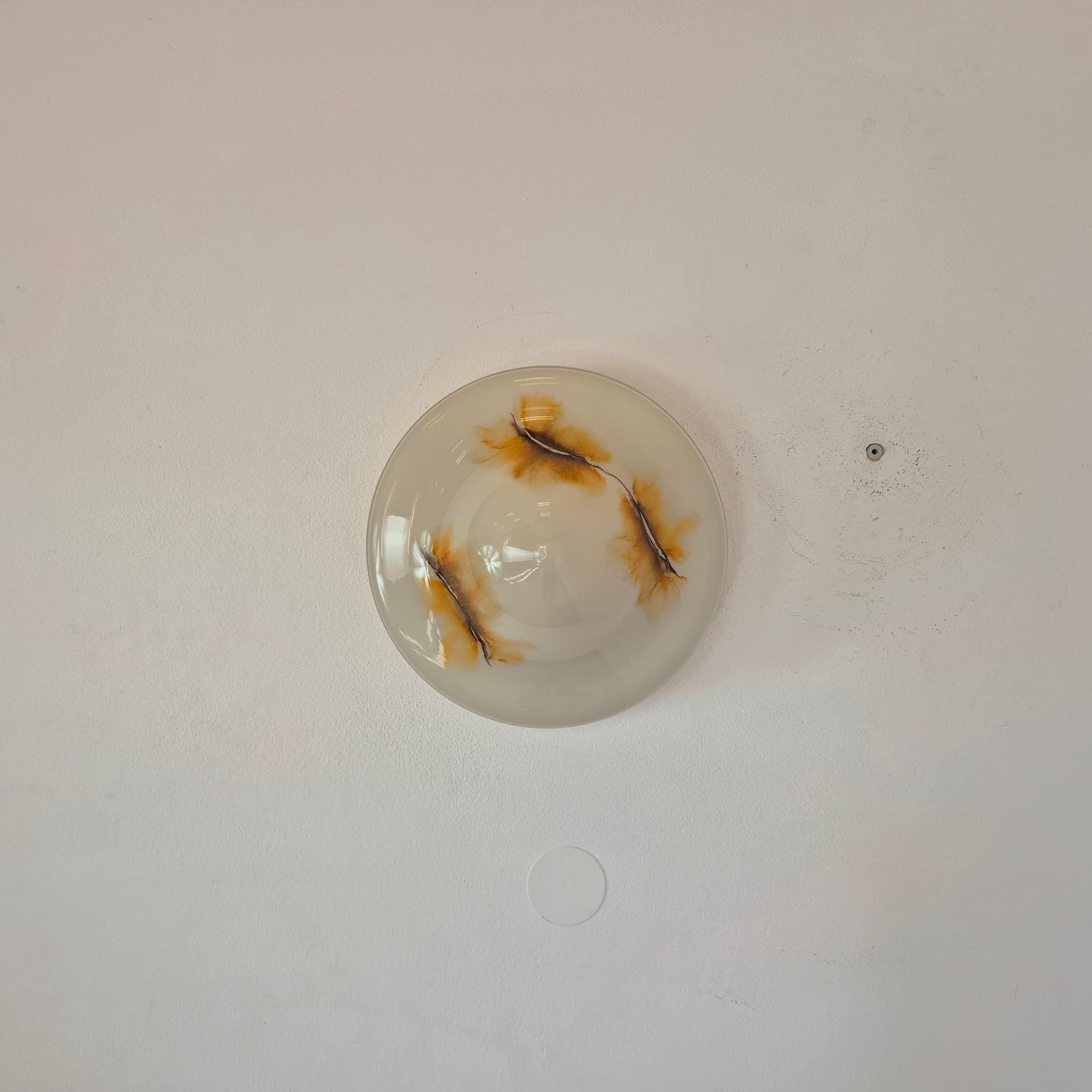 Wall ceiling lamp, white brown glass, Rosdala Glasbruk, Sweden, 1970s. - 390210