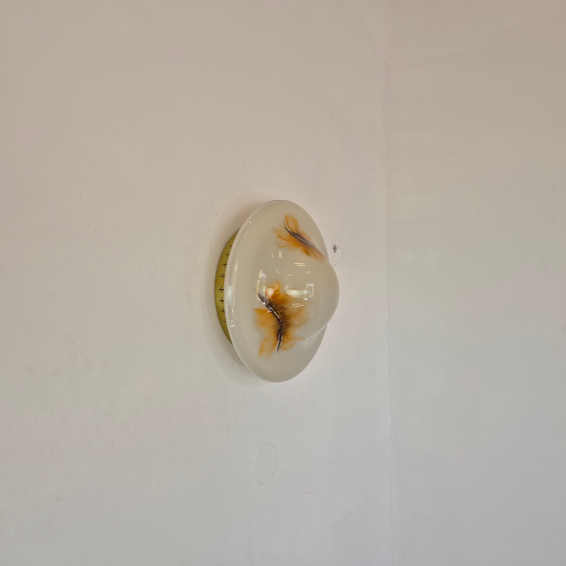 Wall ceiling lamp, white brown glass, Rosdala Glasbruk, Sweden, 1970s. - 390209