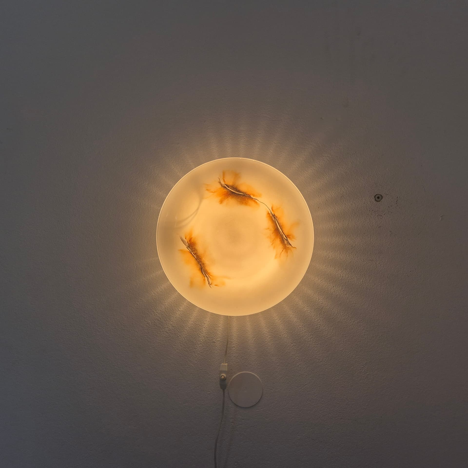 Wall ceiling lamp, white brown glass, Rosdala Glasbruk, Sweden, 1970s. - 390215