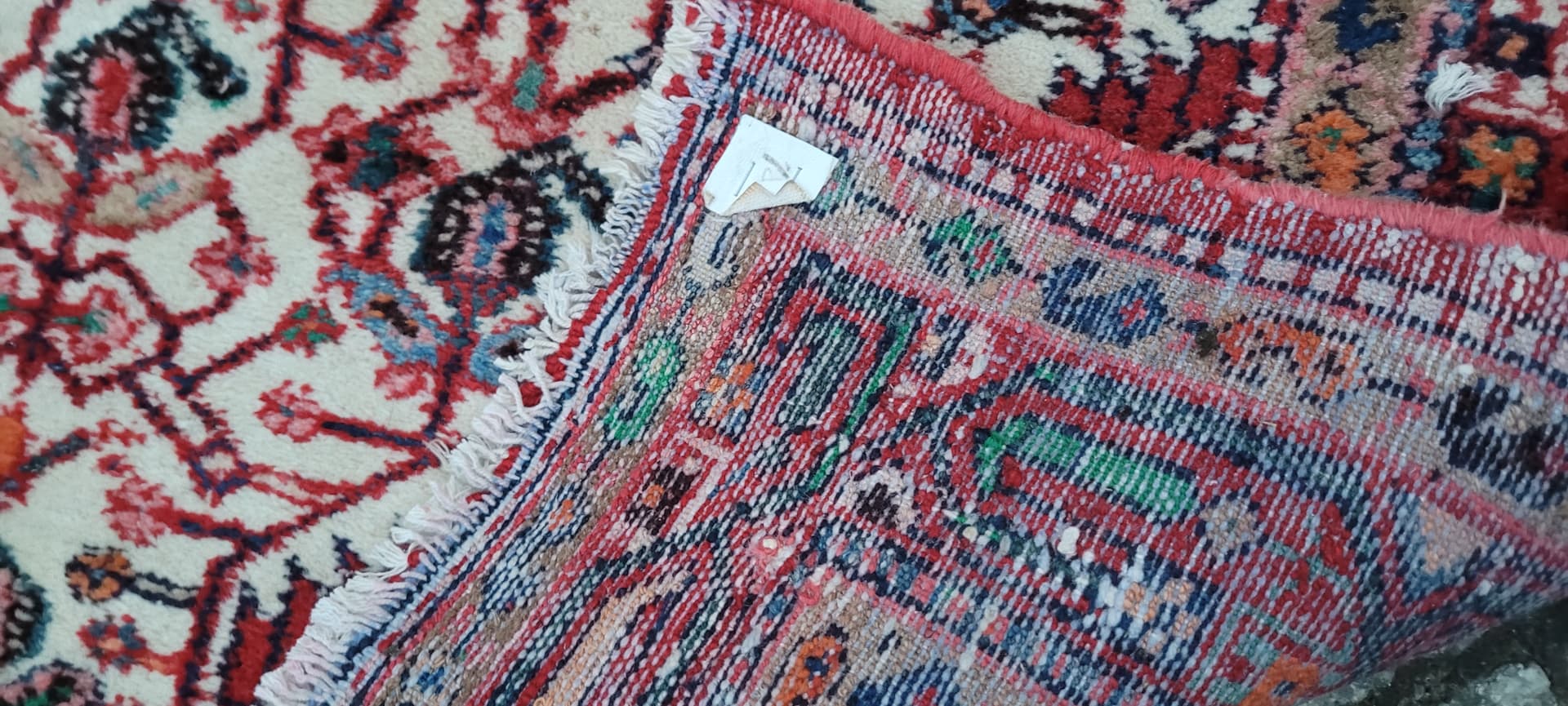 Dywan chodnik Hamadan, 170x115 cm, biały czerwony niebieski pomarańczowy brązowy, wełna bawełna, Iran, lata 70. - 390226