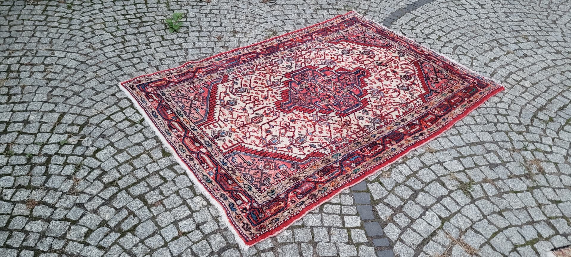 Dywan chodnik Hamadan, 170x115 cm, biały czerwony niebieski pomarańczowy brązowy, wełna bawełna, Iran, lata 70. - 390236