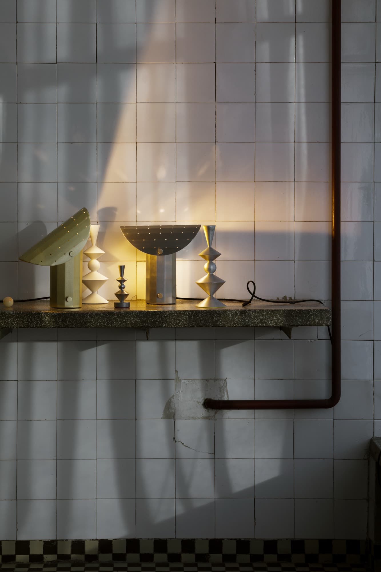 Lampa stojąca APOLIN z perforacją 30 cm stal szczotkowana, Kaspa x Grynasz Studio - 6424