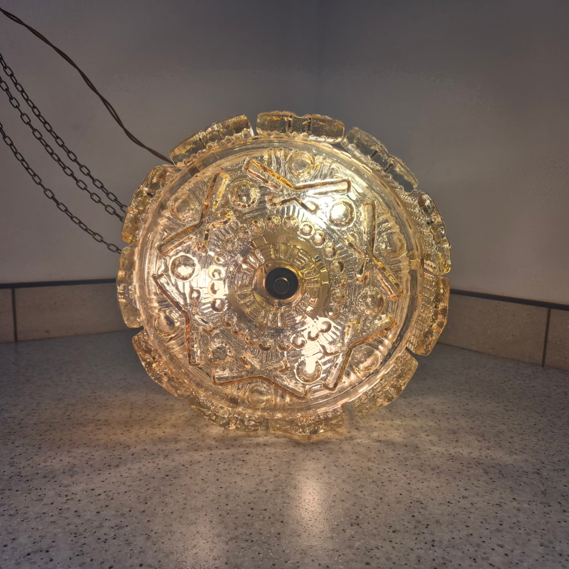 Chandelier, golden crystal, metal, Vitrika, Denmark, 1960s. - 390261