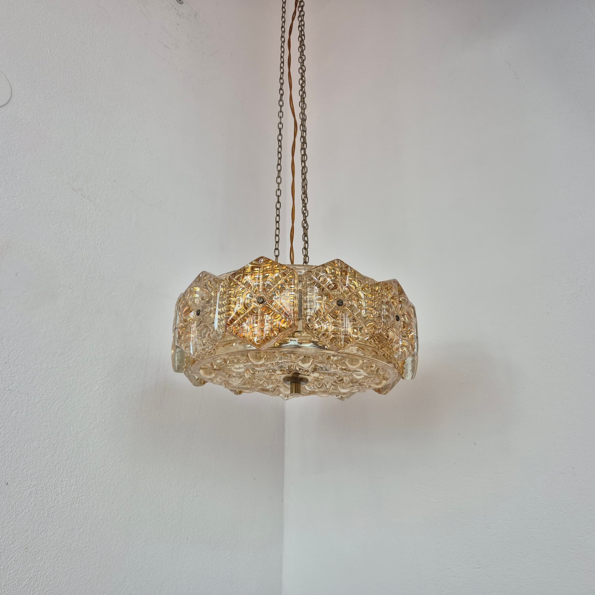 Chandelier, golden crystal, metal, Vitrika, Denmark, 1960s. - 390262