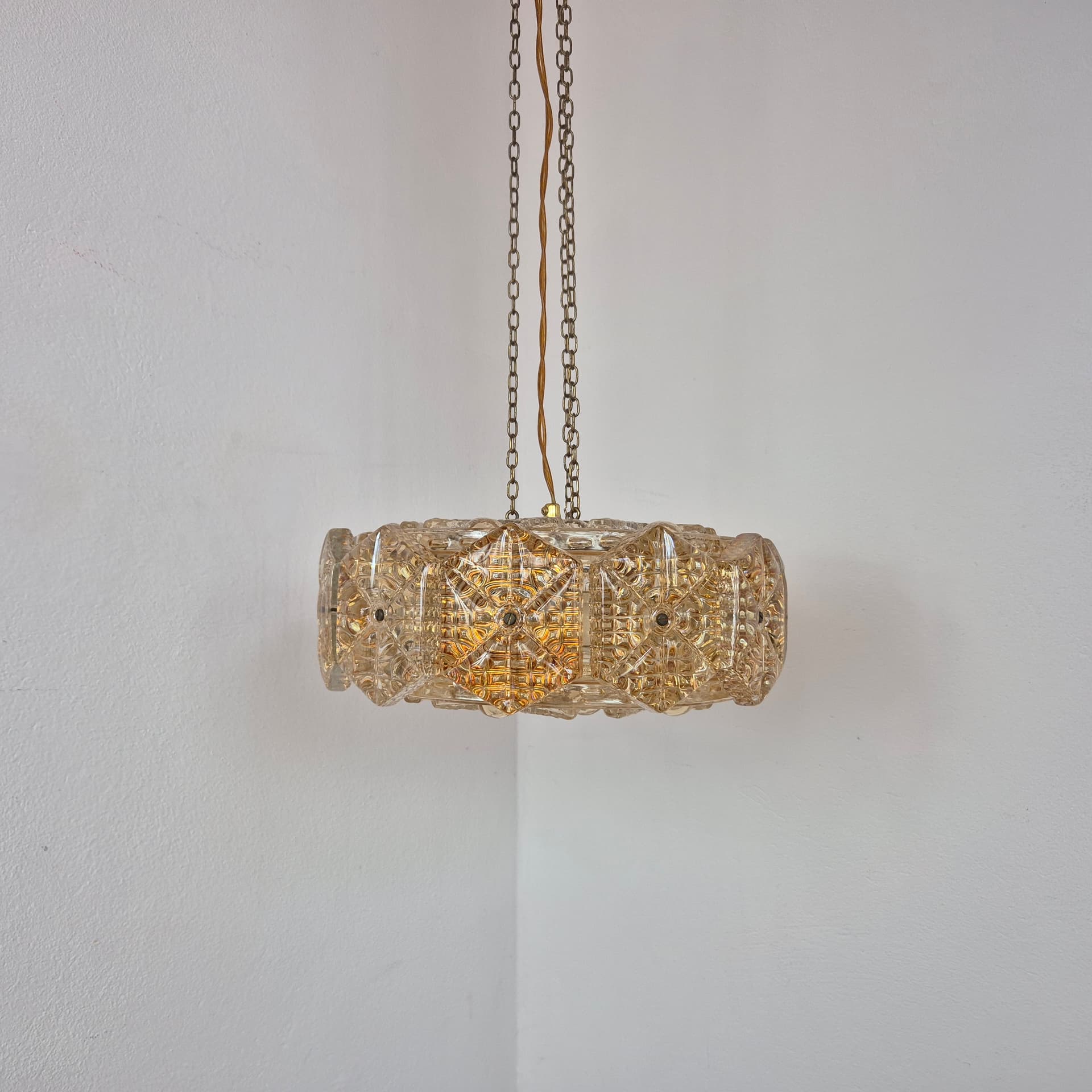Chandelier, golden crystal, metal, Vitrika, Denmark, 1960s. - 390263