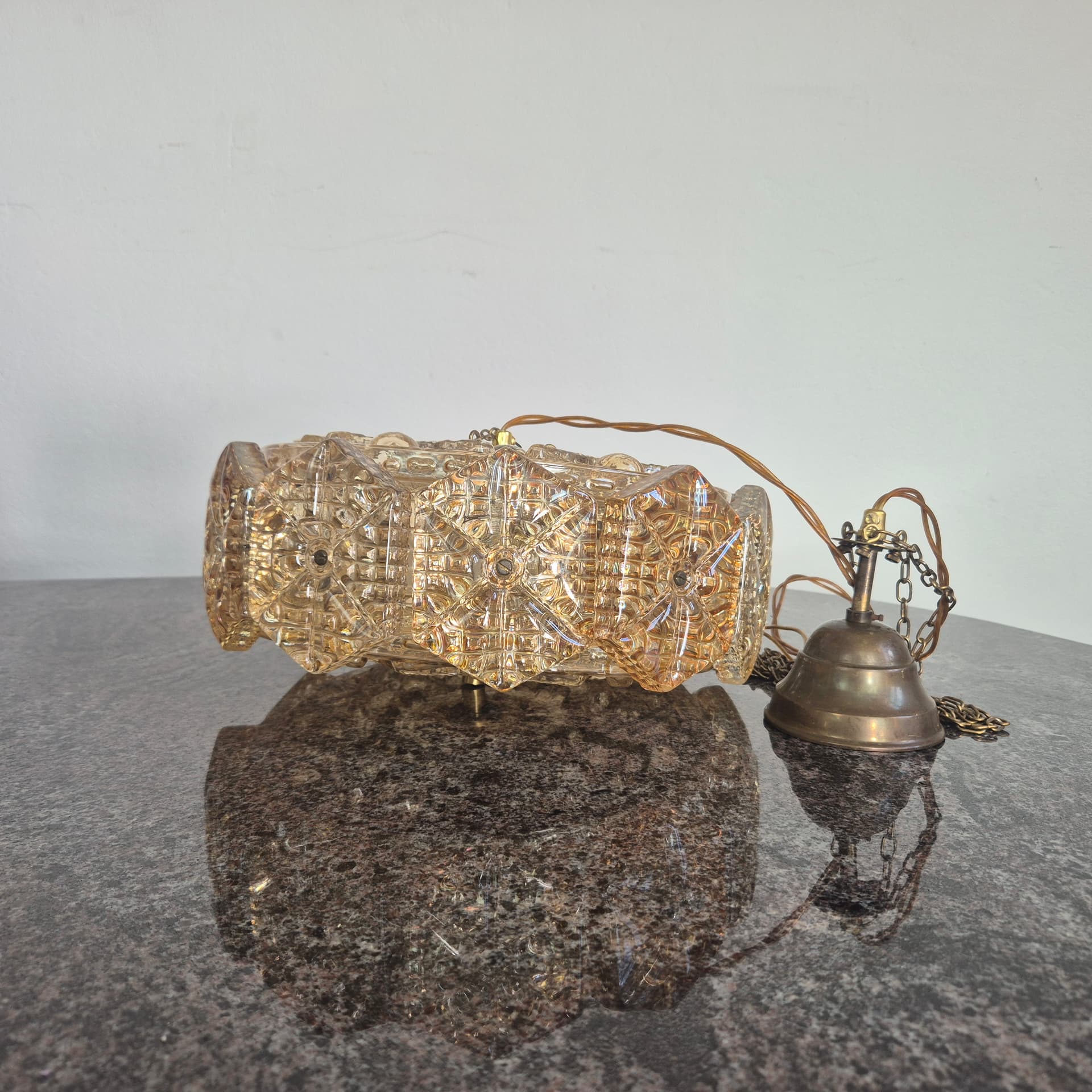Chandelier, golden crystal, metal, Vitrika, Denmark, 1960s. - 390264