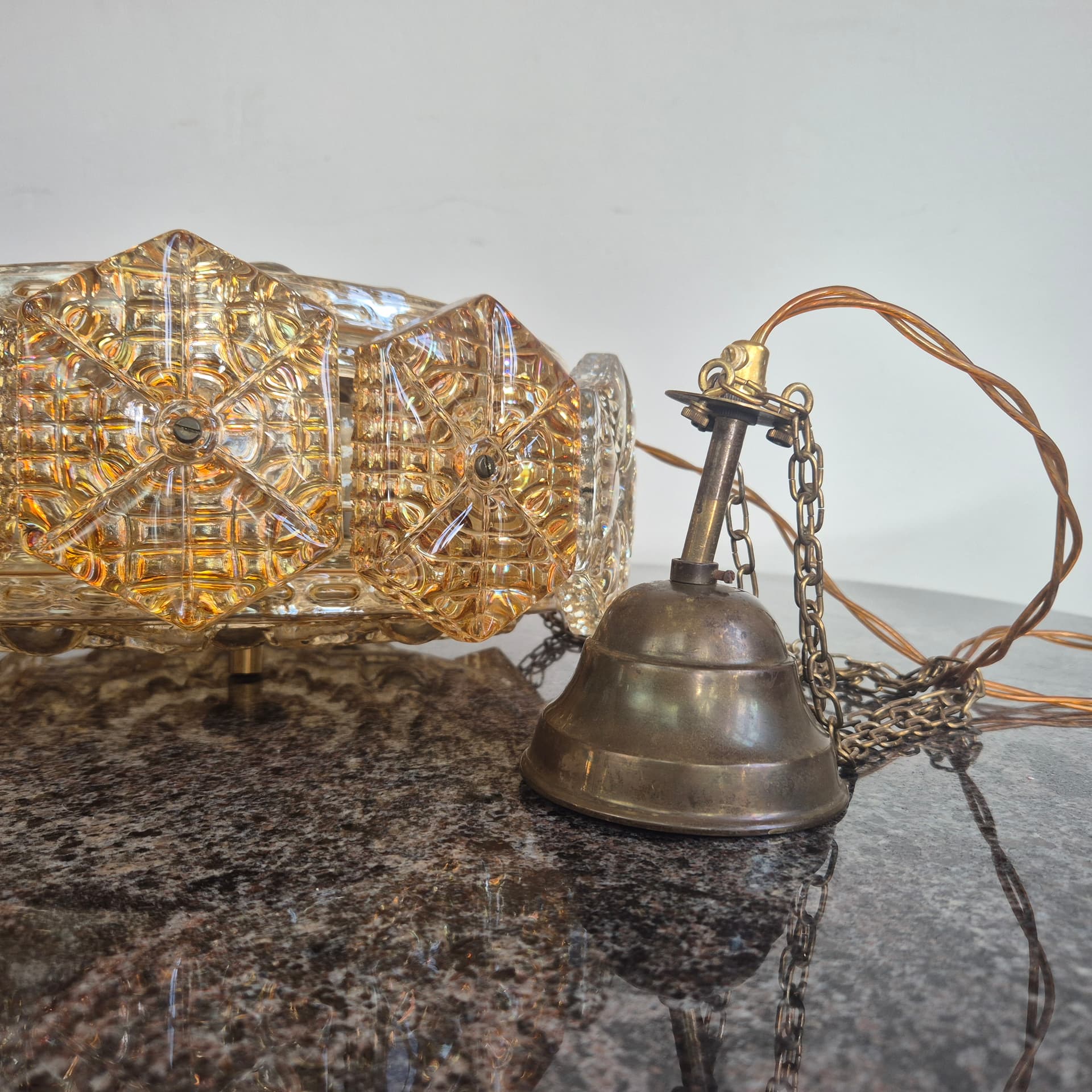Chandelier, golden crystal, metal, Vitrika, Denmark, 1960s. - 390266