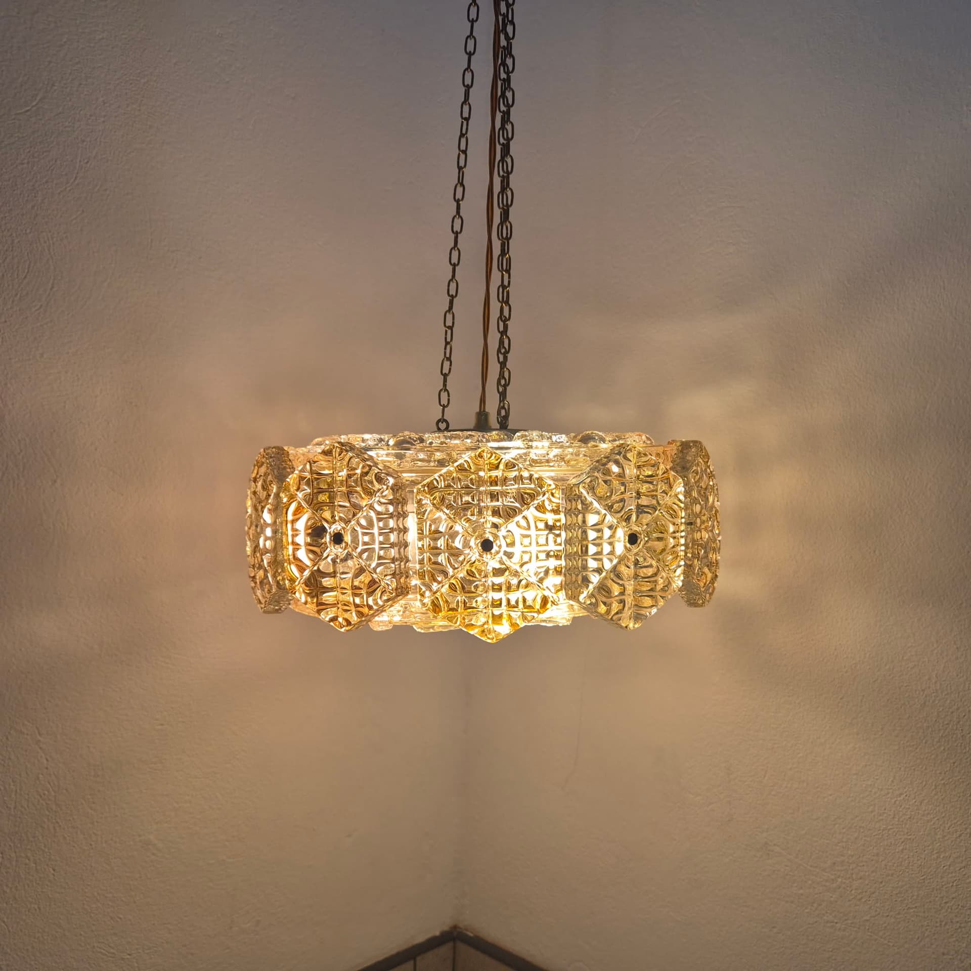 Chandelier, golden crystal, metal, Vitrika, Denmark, 1960s. - 390260