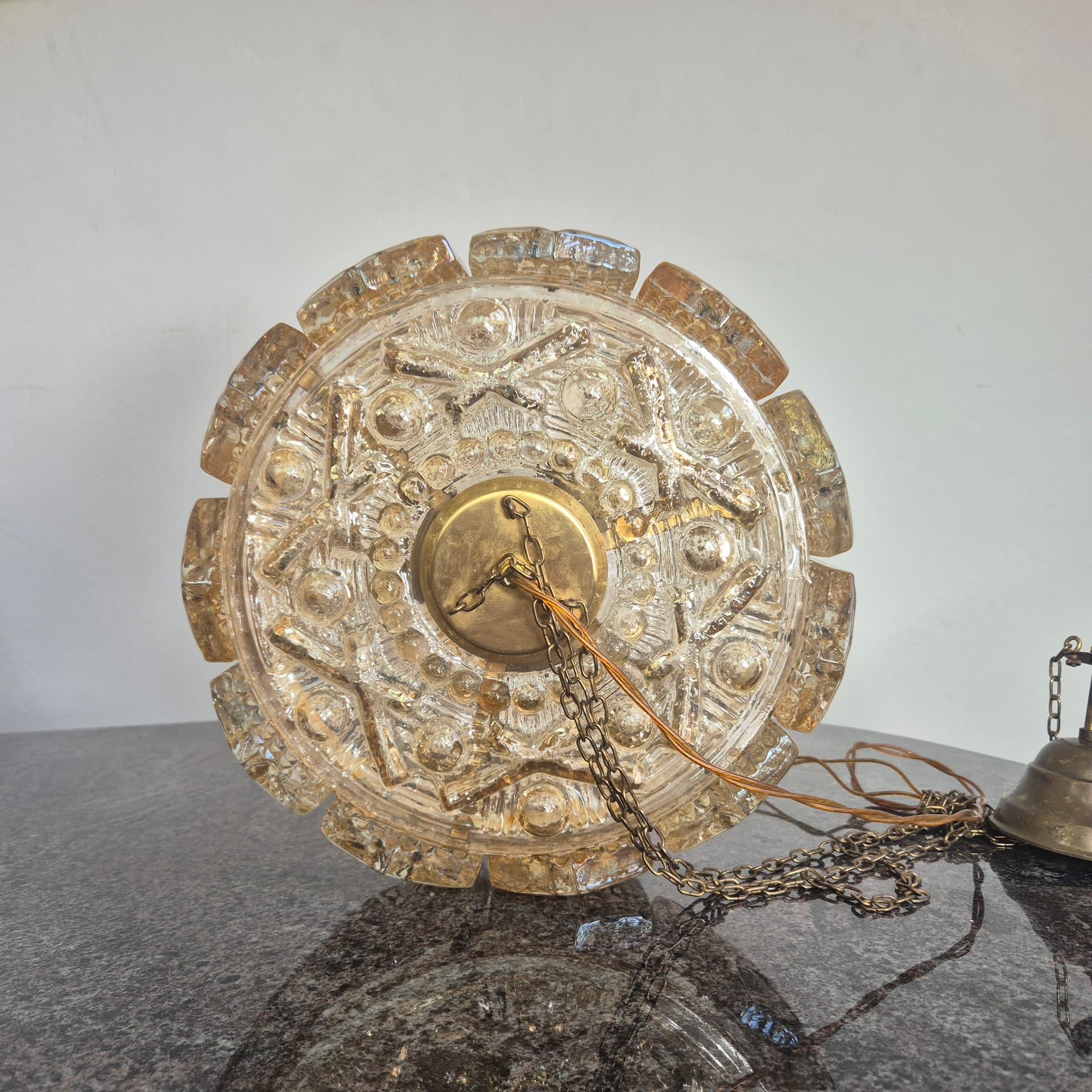 Chandelier, golden crystal, metal, Vitrika, Denmark, 1960s. - 390267