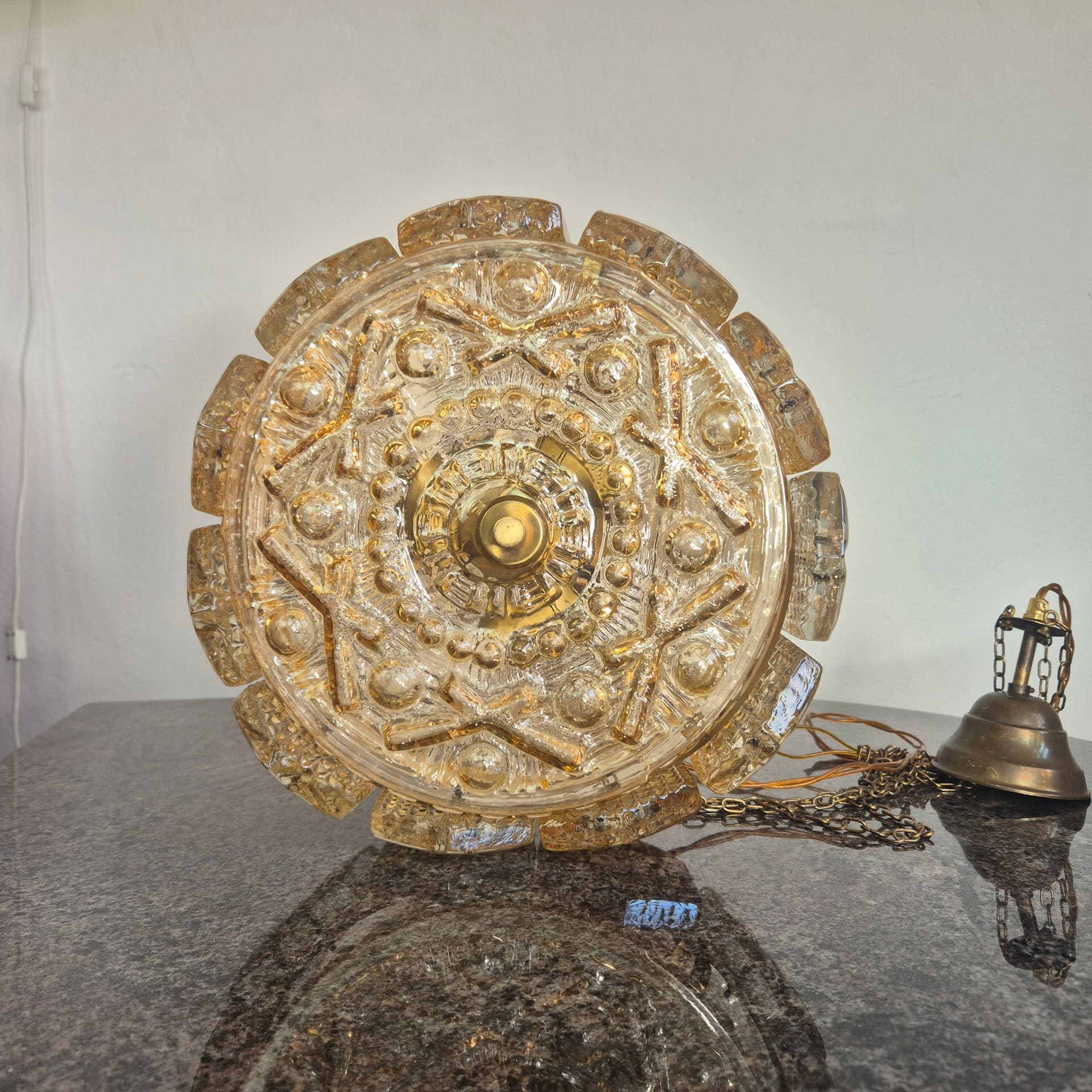 Chandelier, golden crystal, metal, Vitrika, Denmark, 1960s. - 390265