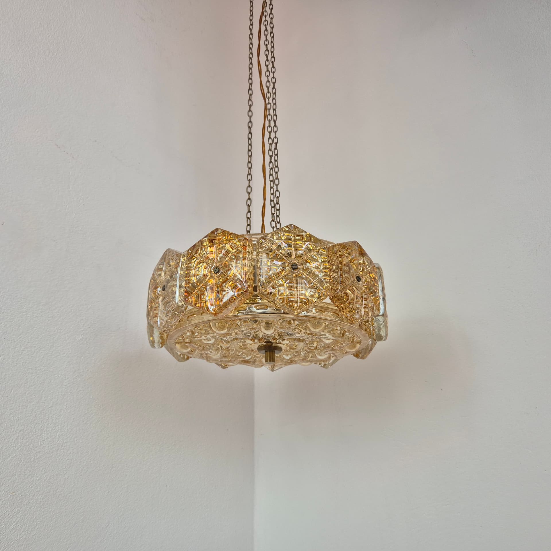Chandelier, golden crystal, metal, Vitrika, Denmark, 1960s. - 390259