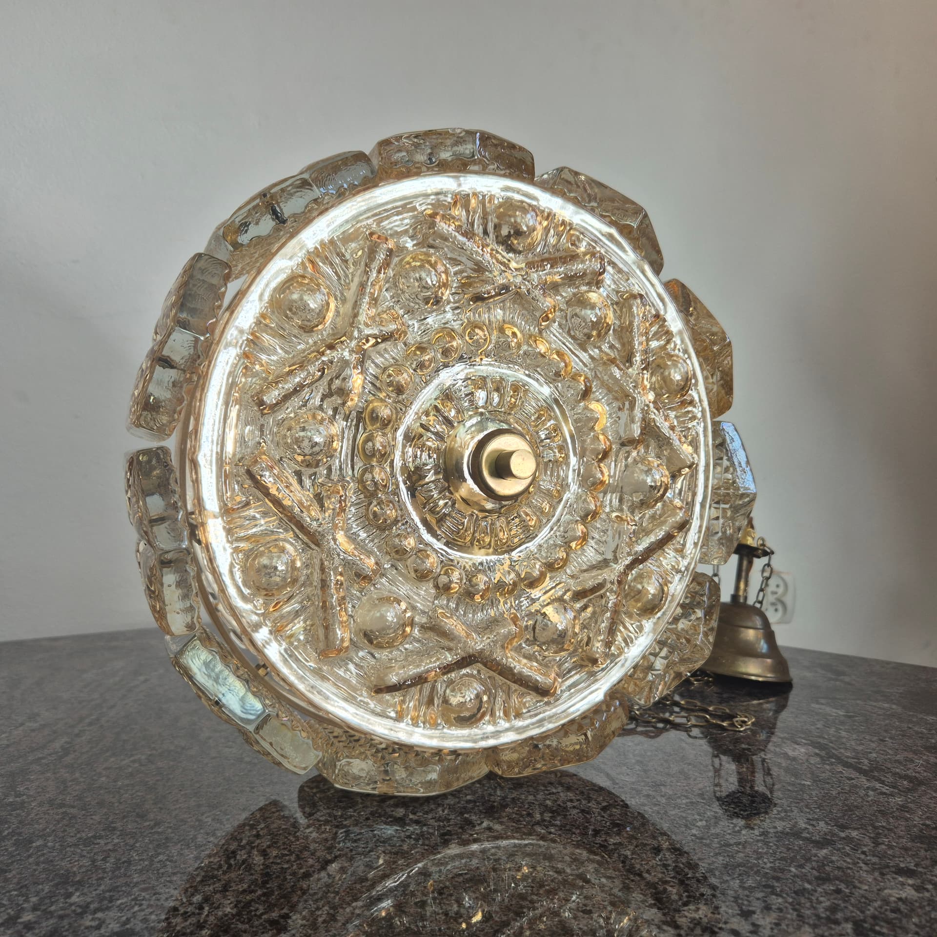 Chandelier, golden crystal, metal, Vitrika, Denmark, 1960s. - 390268