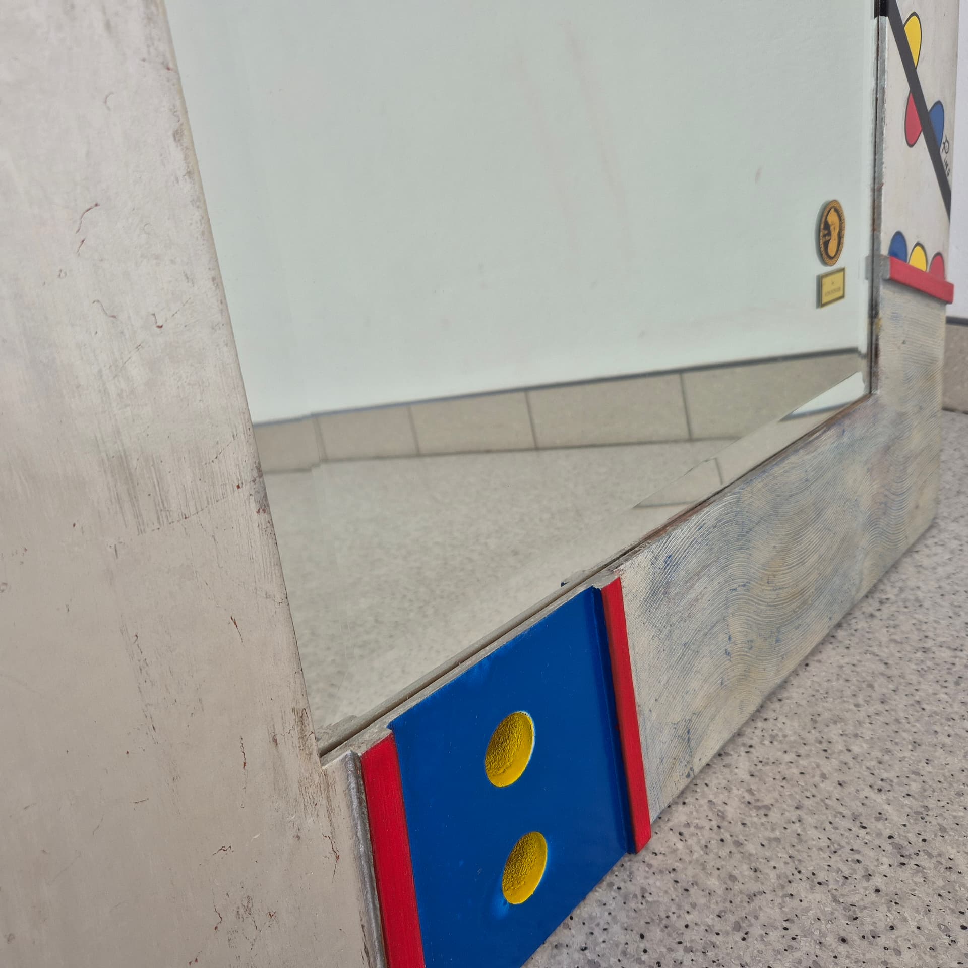 Wall mirror Memphis, silver red blue yellow black glass, Germany, 1990s. - 390285