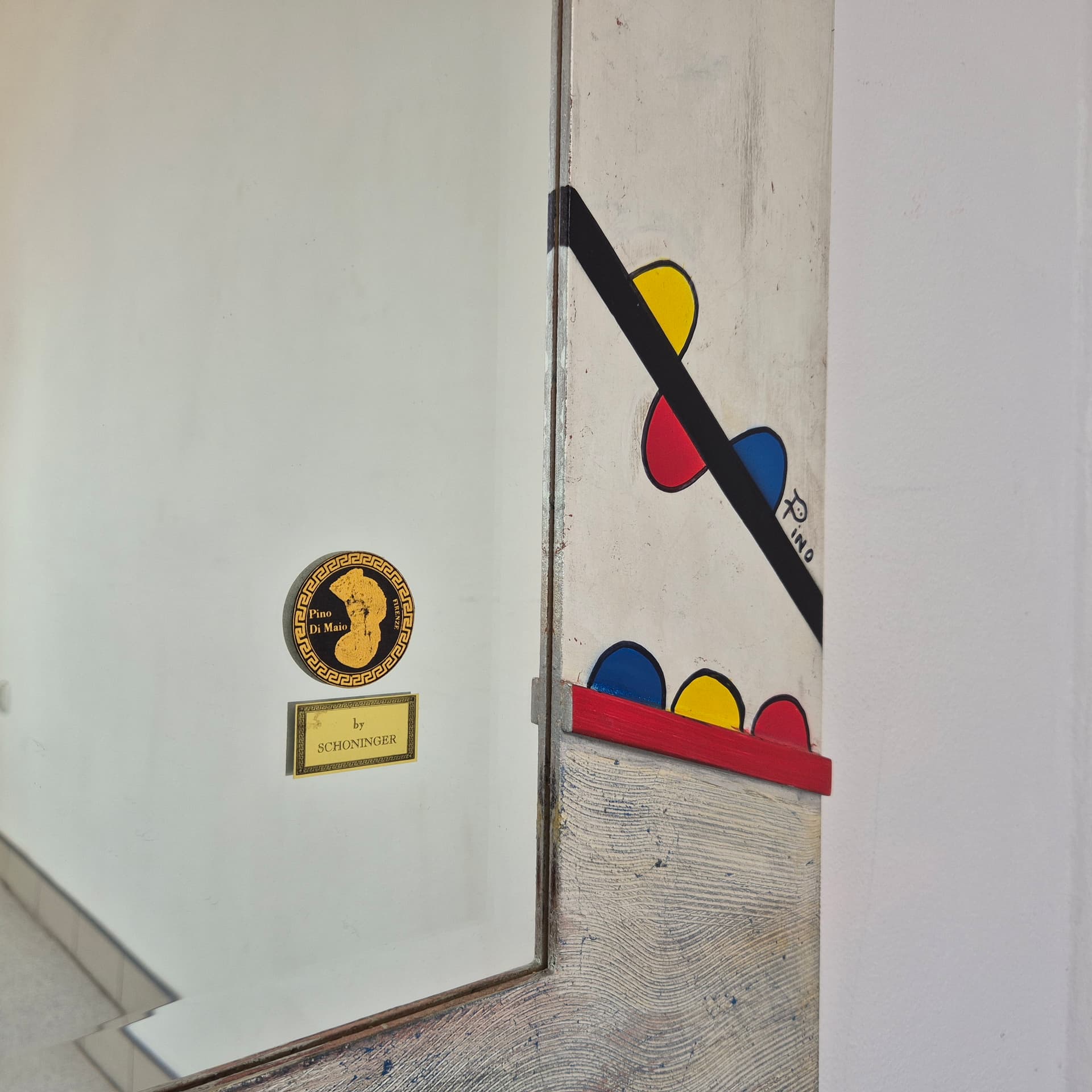 Wall mirror Memphis, silver red blue yellow black glass, Germany, 1990s. - 390280
