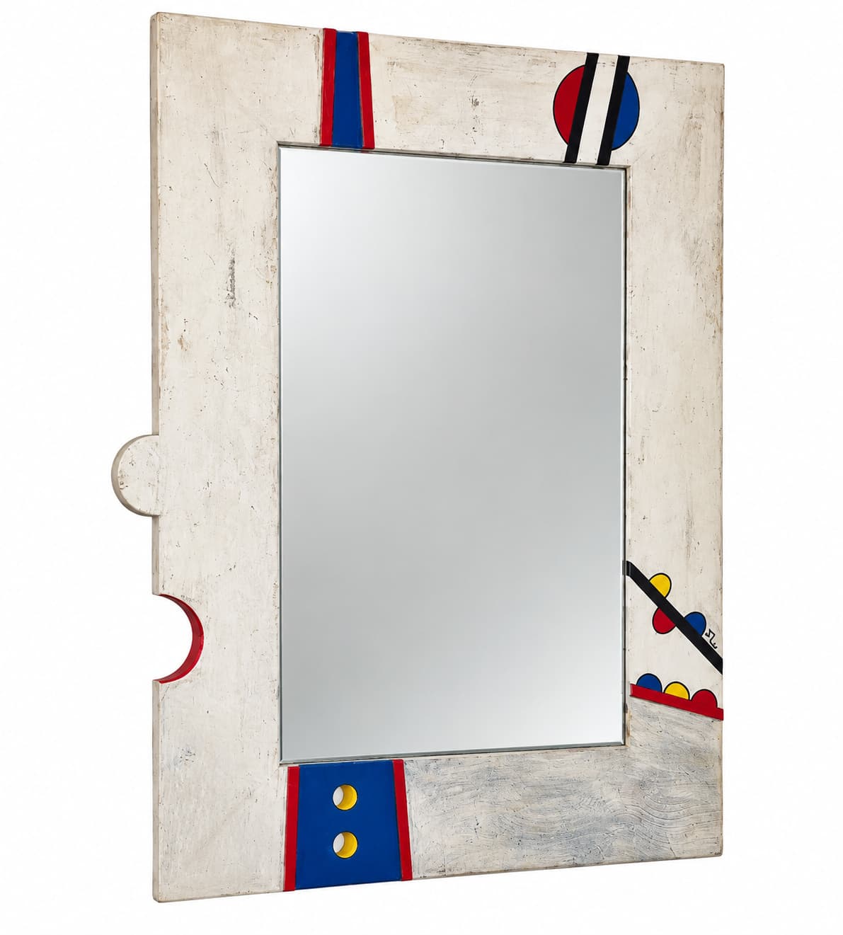 Wall mirror Memphis, silver red blue yellow black glass, Germany, 1990s.