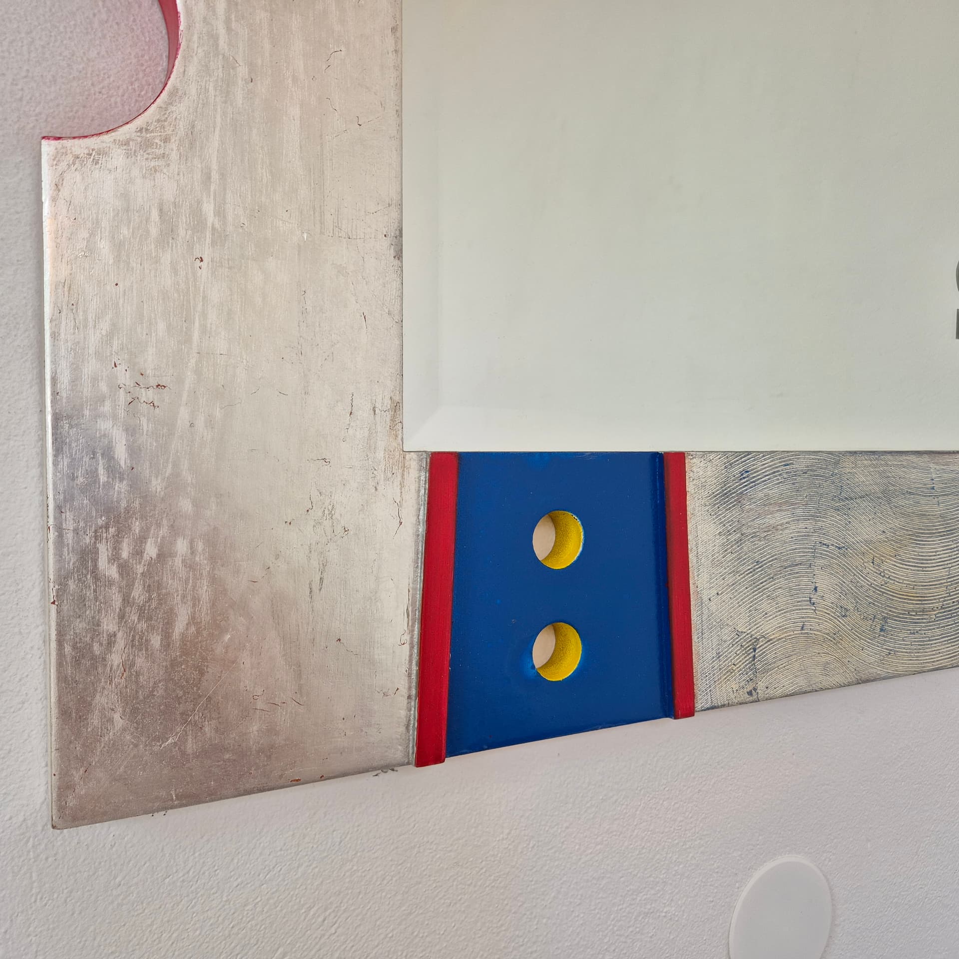 Wall mirror Memphis, silver red blue yellow black glass, Germany, 1990s. - 390283