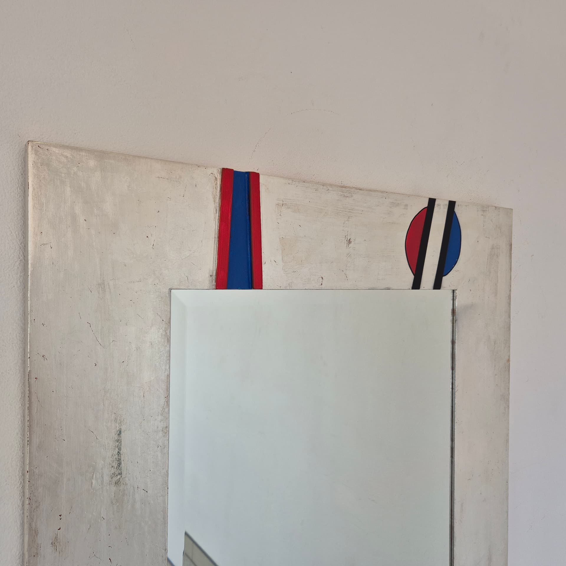 Wall mirror Memphis, silver red blue yellow black glass, Germany, 1990s. - 390275