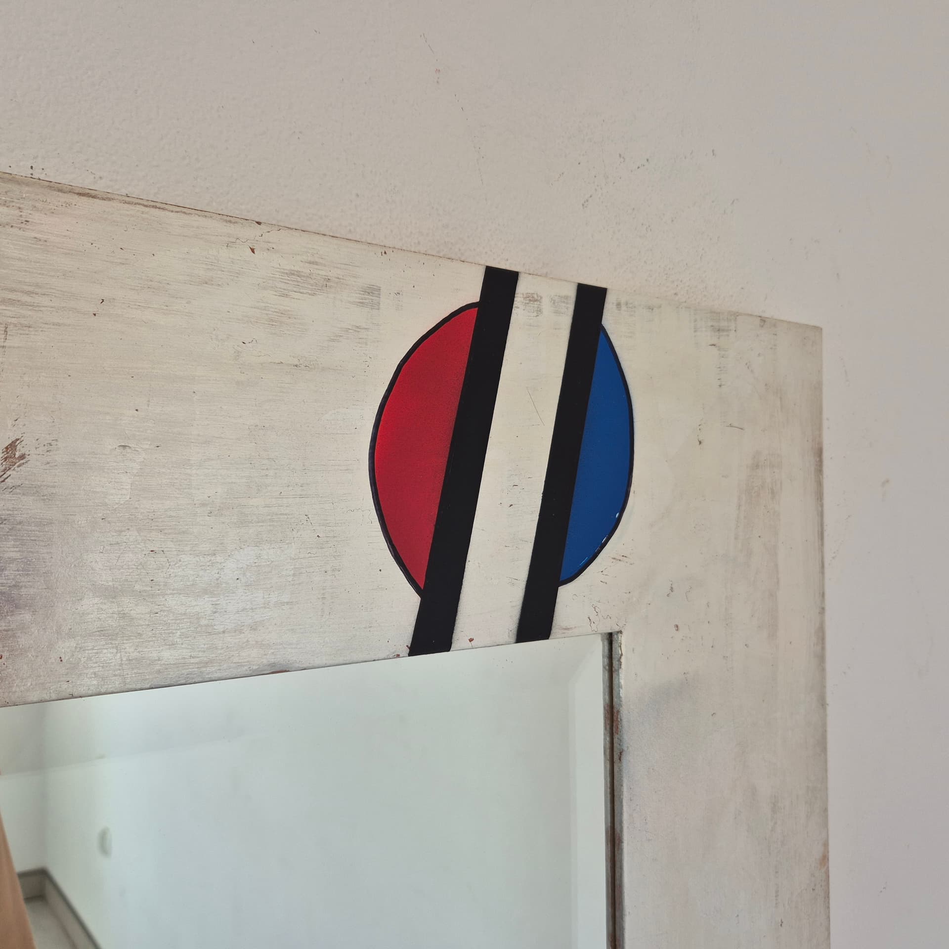Wall mirror Memphis, silver red blue yellow black glass, Germany, 1990s. - 390277