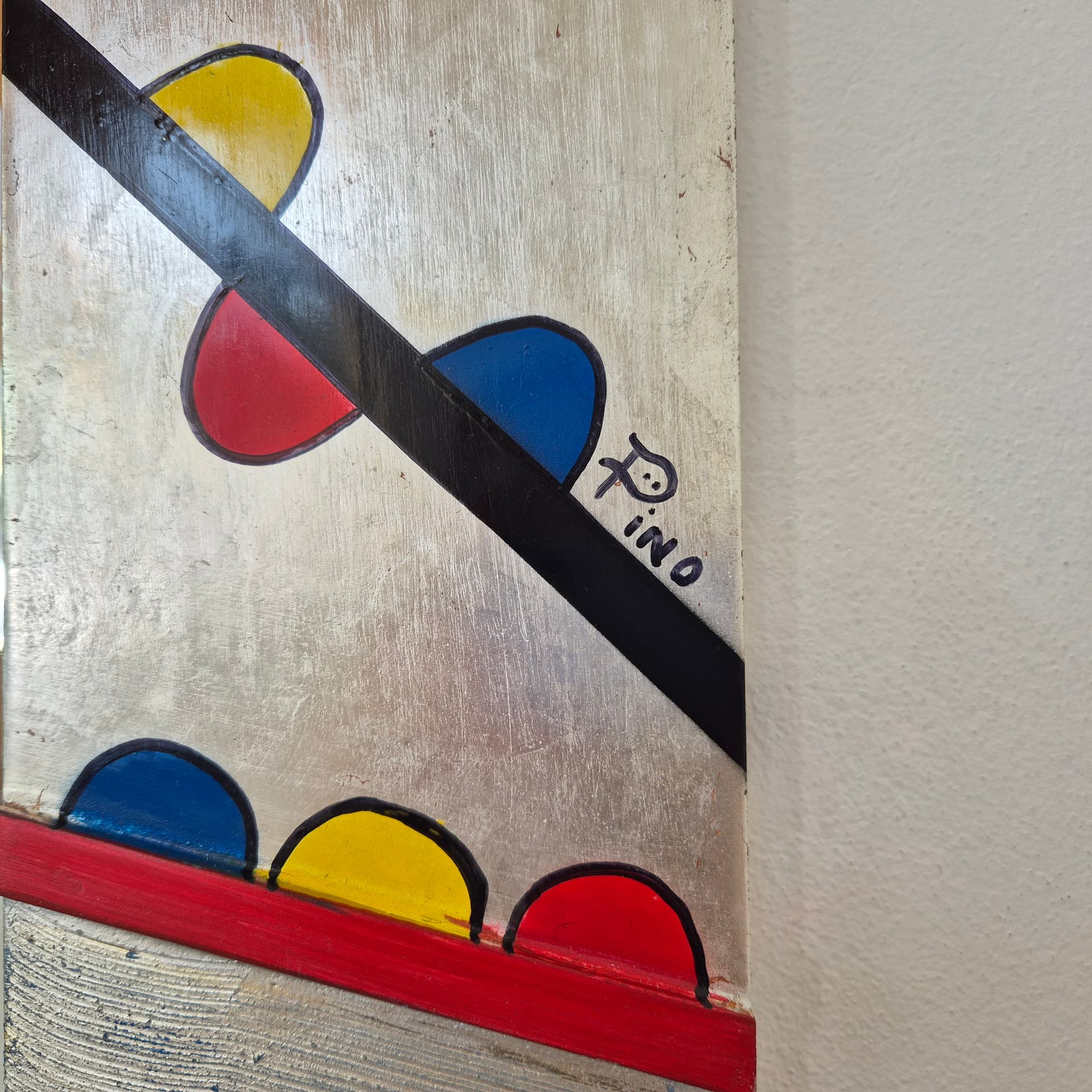 Wall mirror Memphis, silver red blue yellow black glass, Germany, 1990s. - 390287