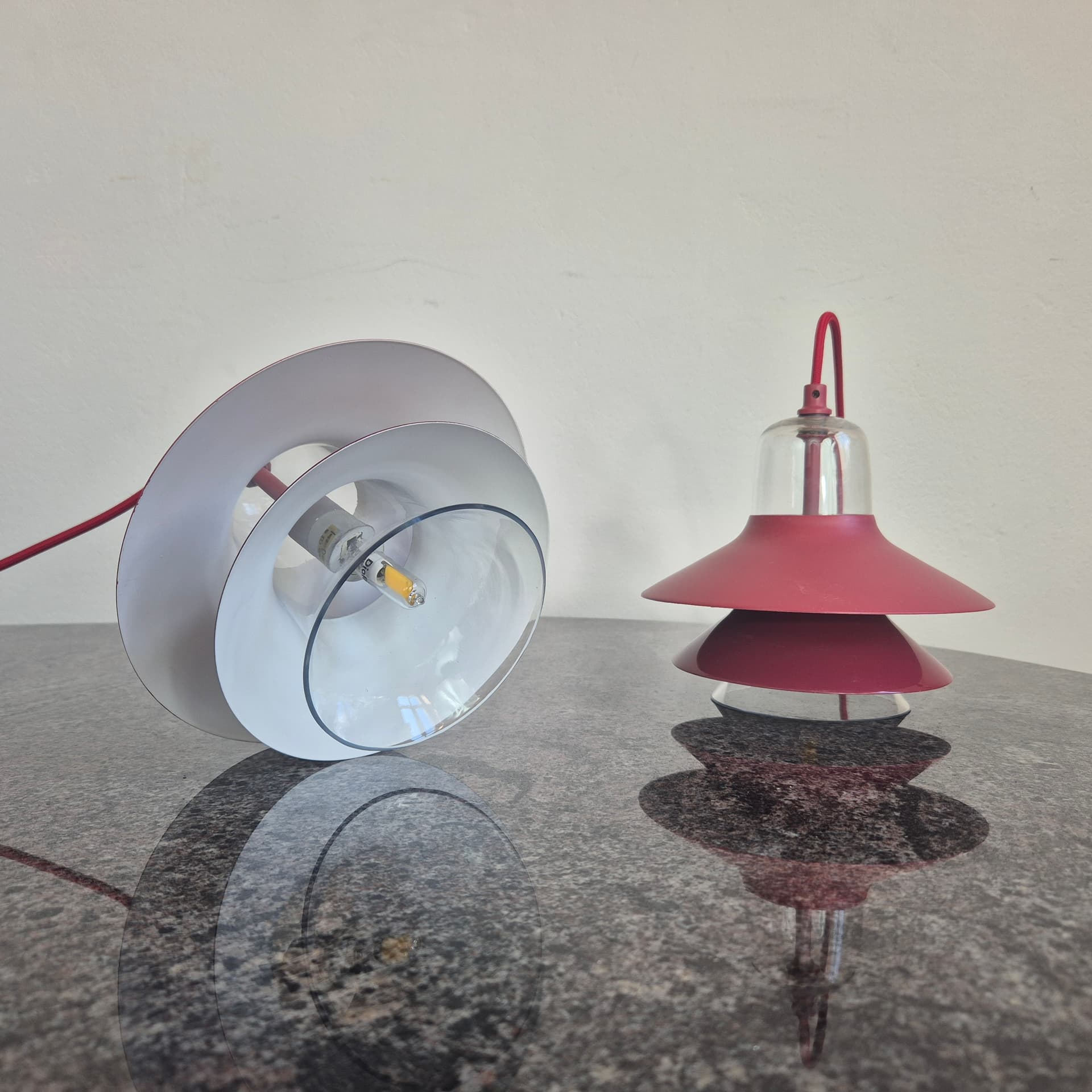 Pendant lamp Ikono Small, burgundy metal, transparent glass, by S. Legald, Denmark, 2000s - 390307