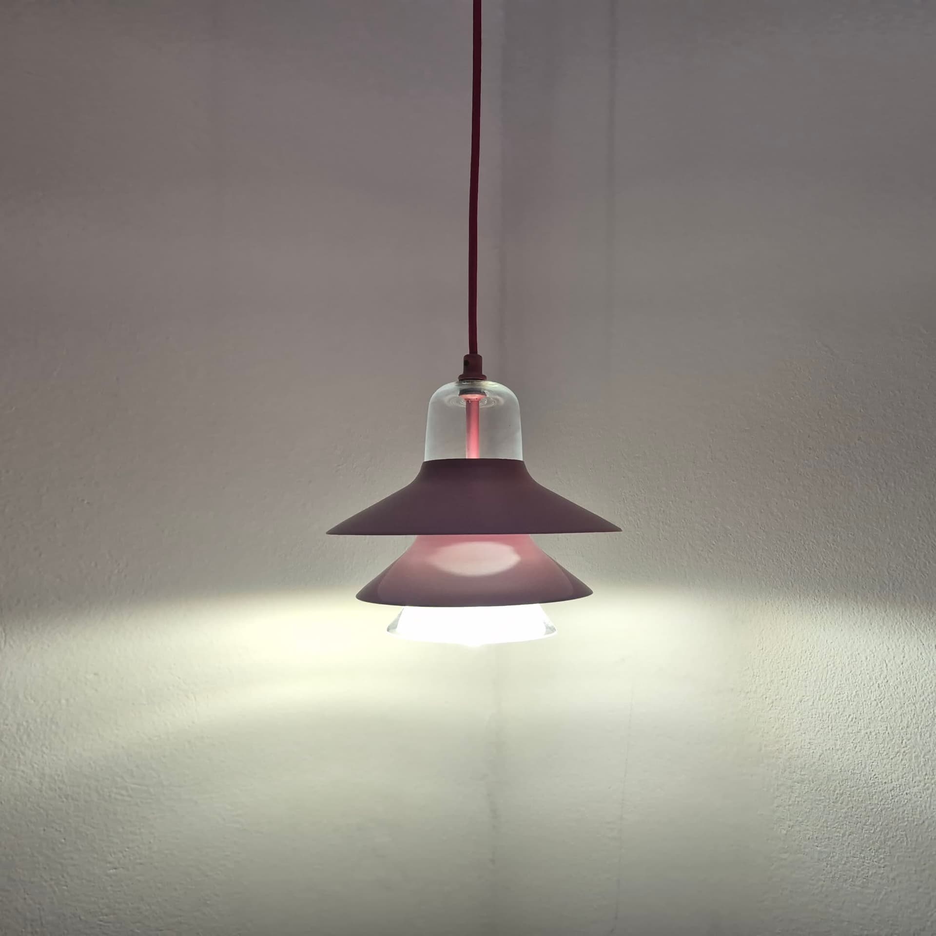 Pendant lamp Ikono Small, burgundy metal, transparent glass, by S. Legald, Denmark, 2000s - 390314