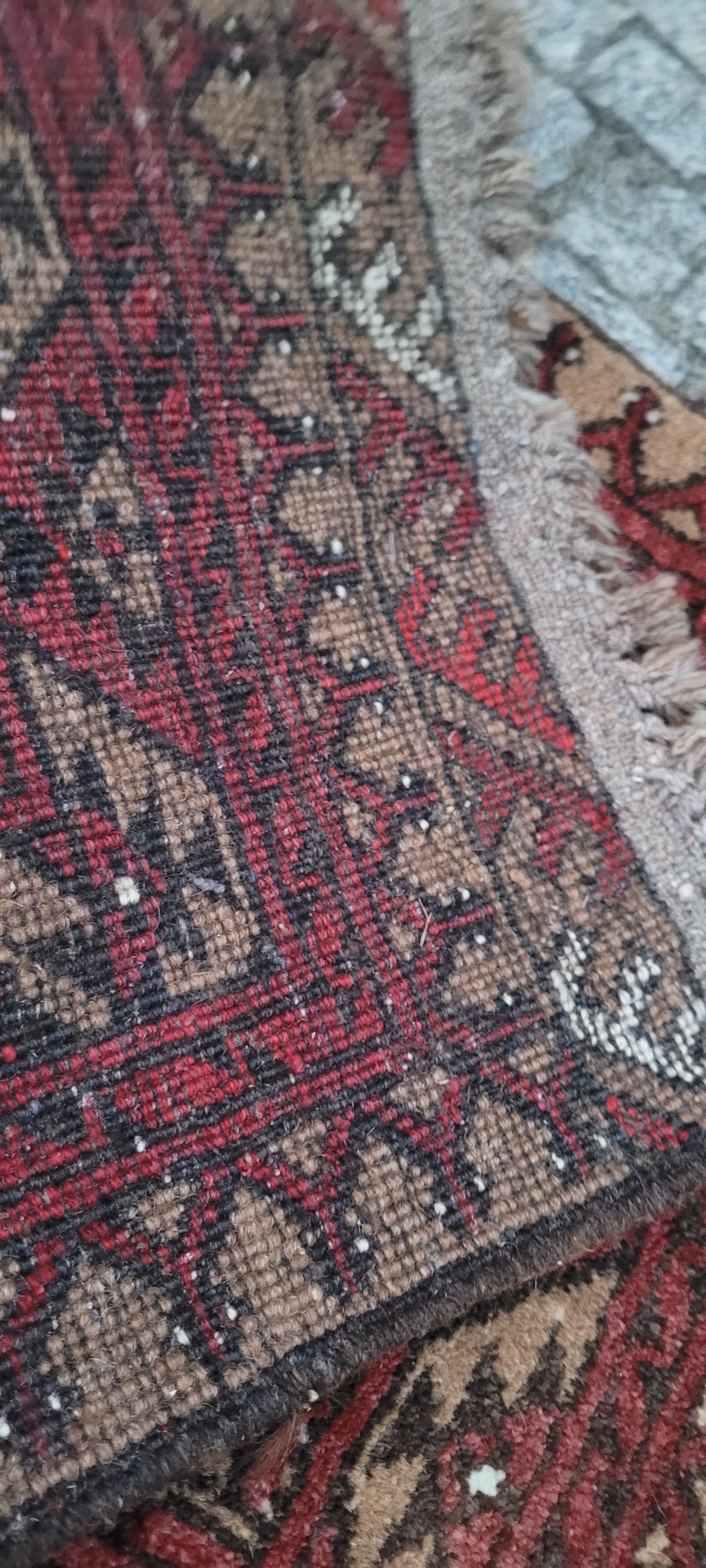 Afghan rug, brown red beige white, wool, Afghanistan, 1990s, 80x60 cm - 390322