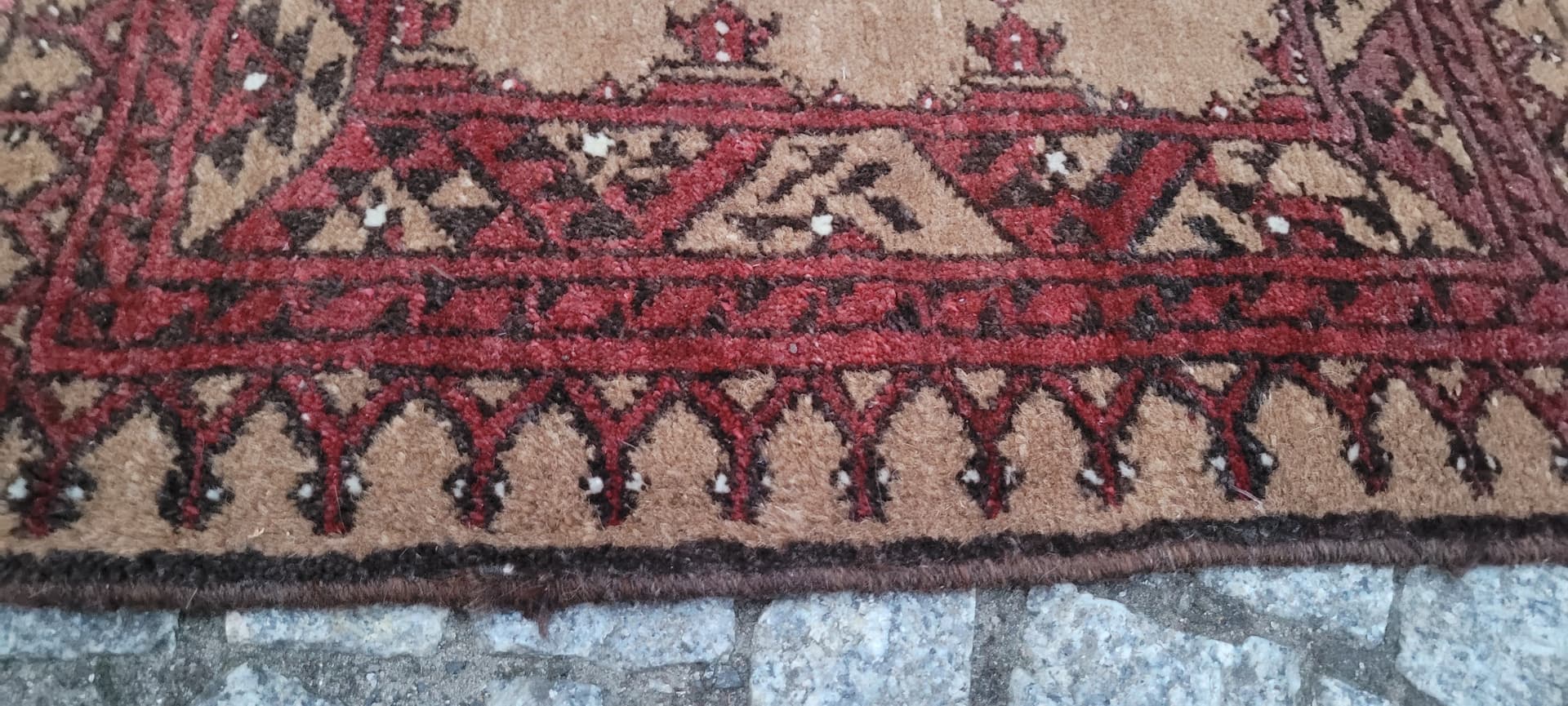 Afghan rug, brown red beige white, wool, Afghanistan, 1990s, 80x60 cm - 390325