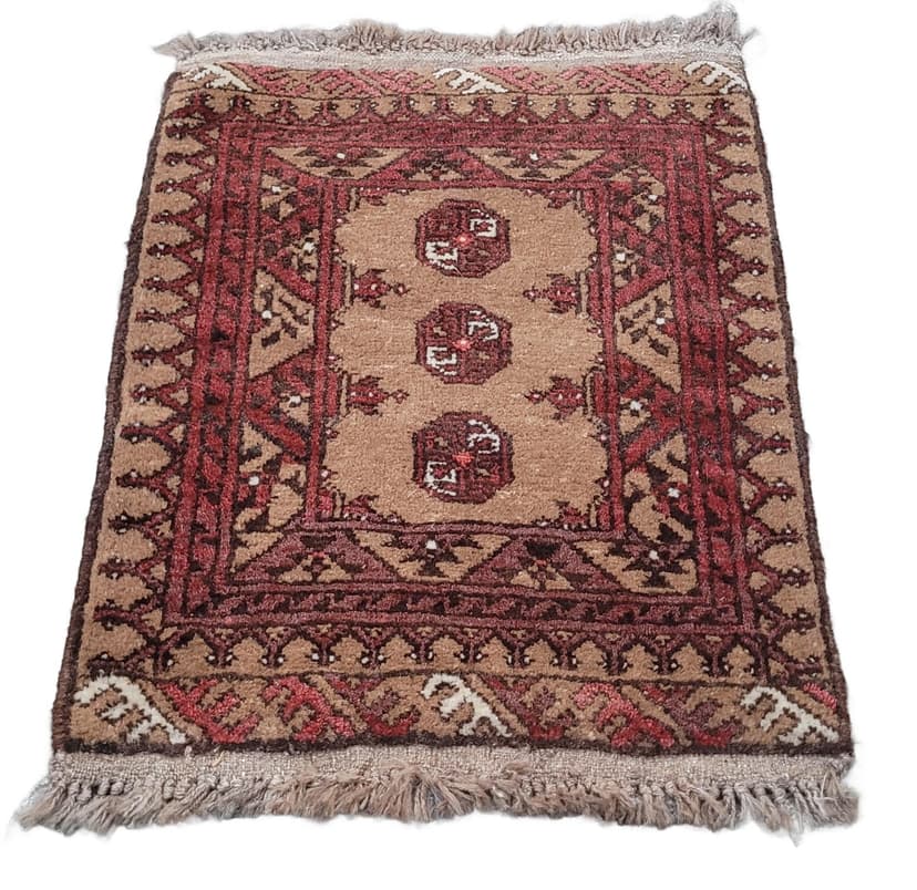 Afghan rug, brown red beige white, wool, Afghanistan, 1990s, 80x60 cm