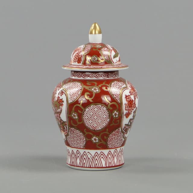 Tea caddy, red white porcelain, gilt, China, 1960s - DIMENSION