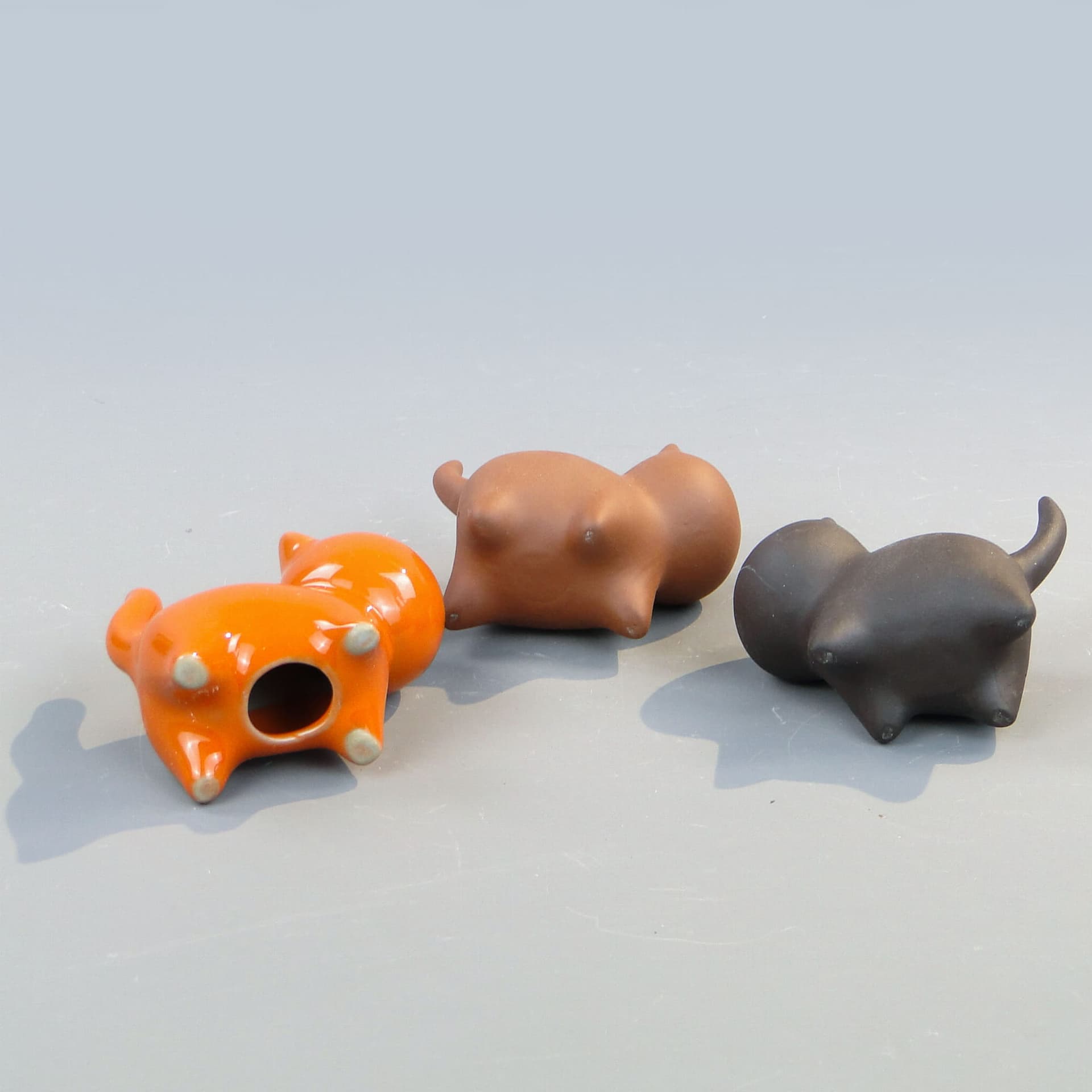 Set of Three Ring Holders, Cats, orange, brown, grey, ceramic, 1950s. - 390392