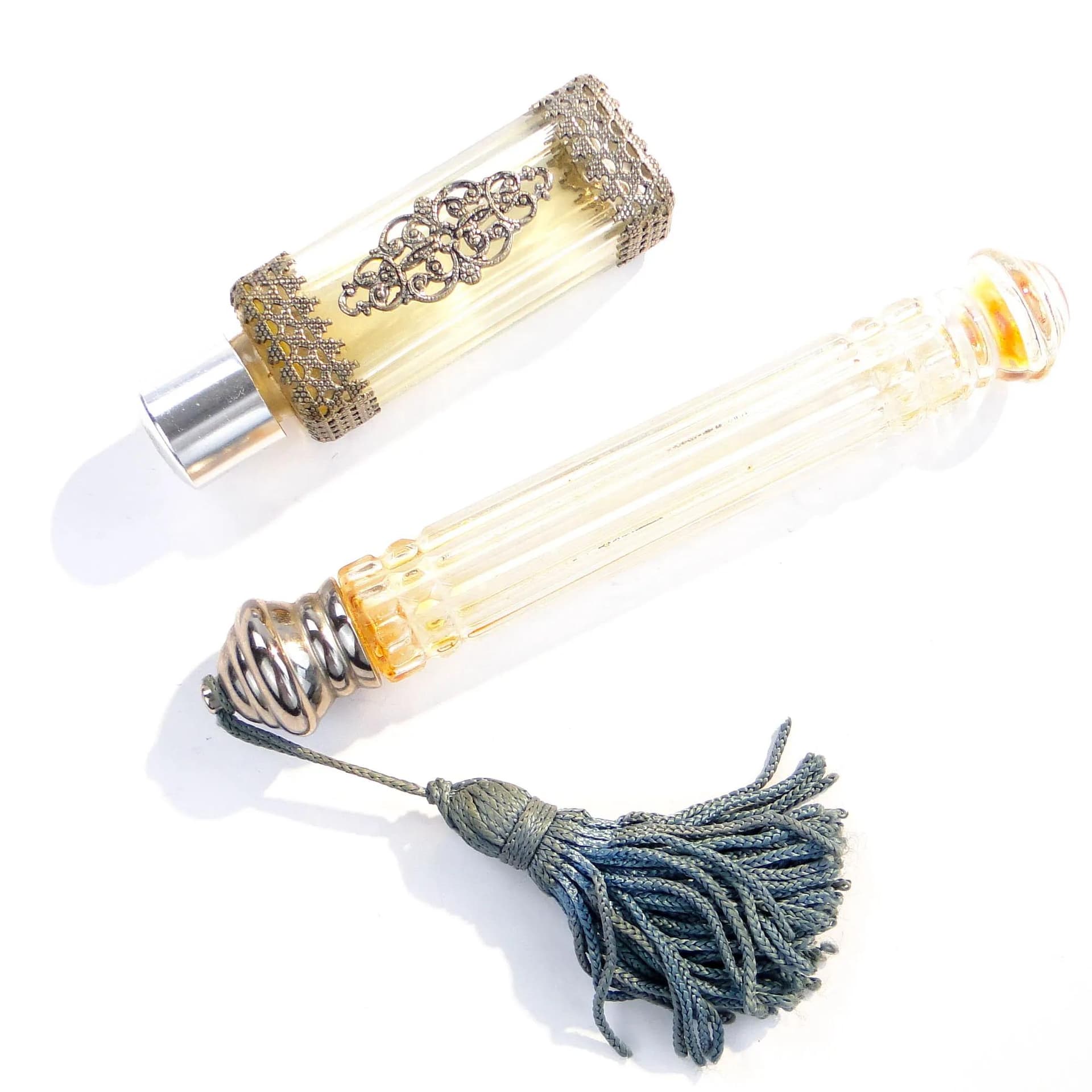 Flakon na perfumy, Art Nouveau & Neo-Baroque, szkło transparent, metal srebrny, Bohemia, Czechy, lata 50. - 390394