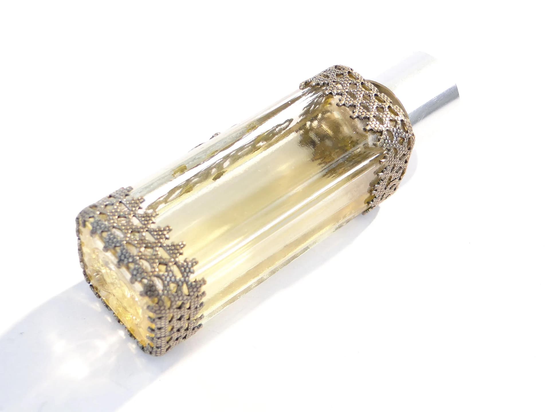 Flakon na perfumy, Art Nouveau & Neo-Baroque, szkło transparent, metal srebrny, Bohemia, Czechy, lata 50. - 390397