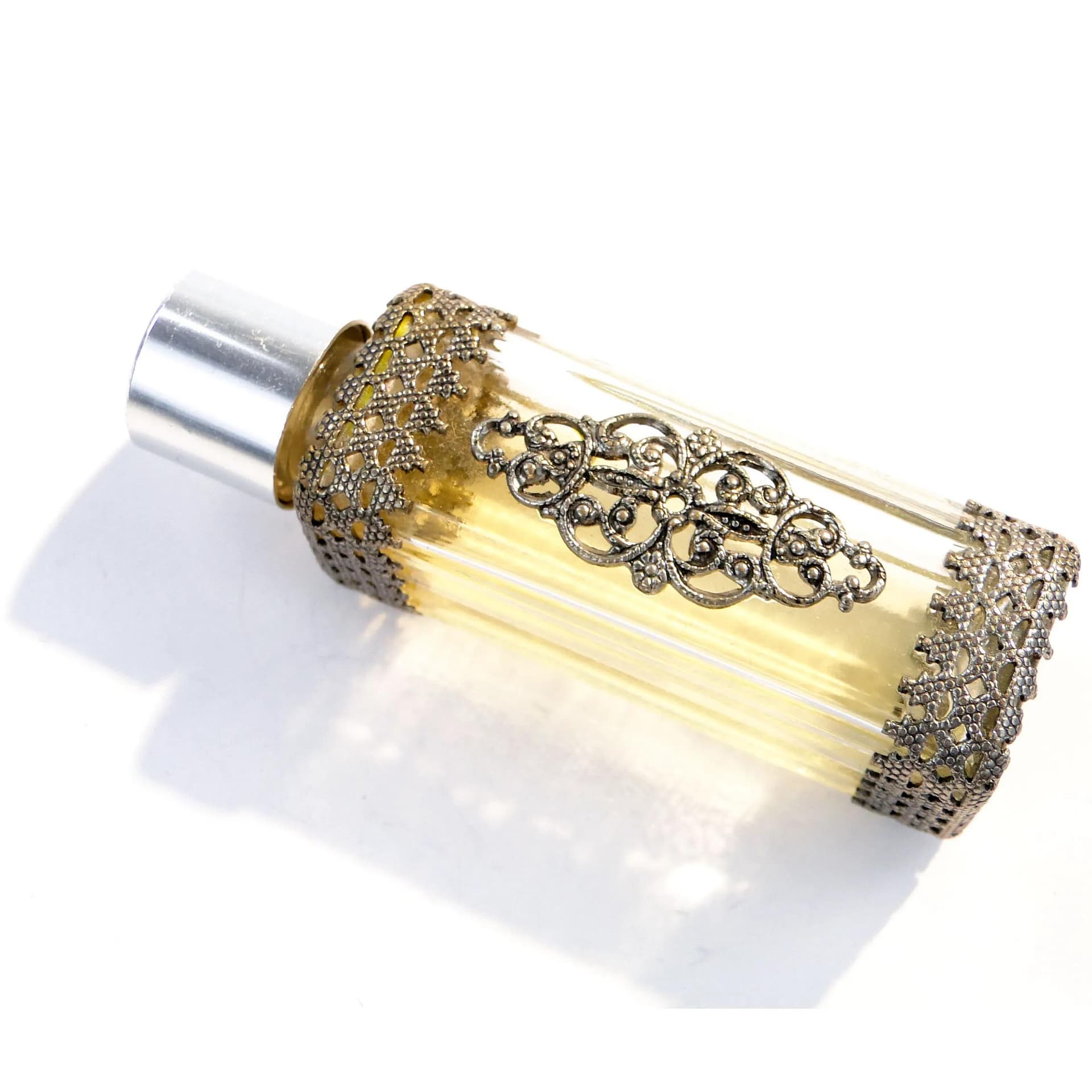 Flakon na perfumy, Art Nouveau & Neo-Baroque, szkło transparent, metal srebrny, Bohemia, Czechy, lata 50. - 390395