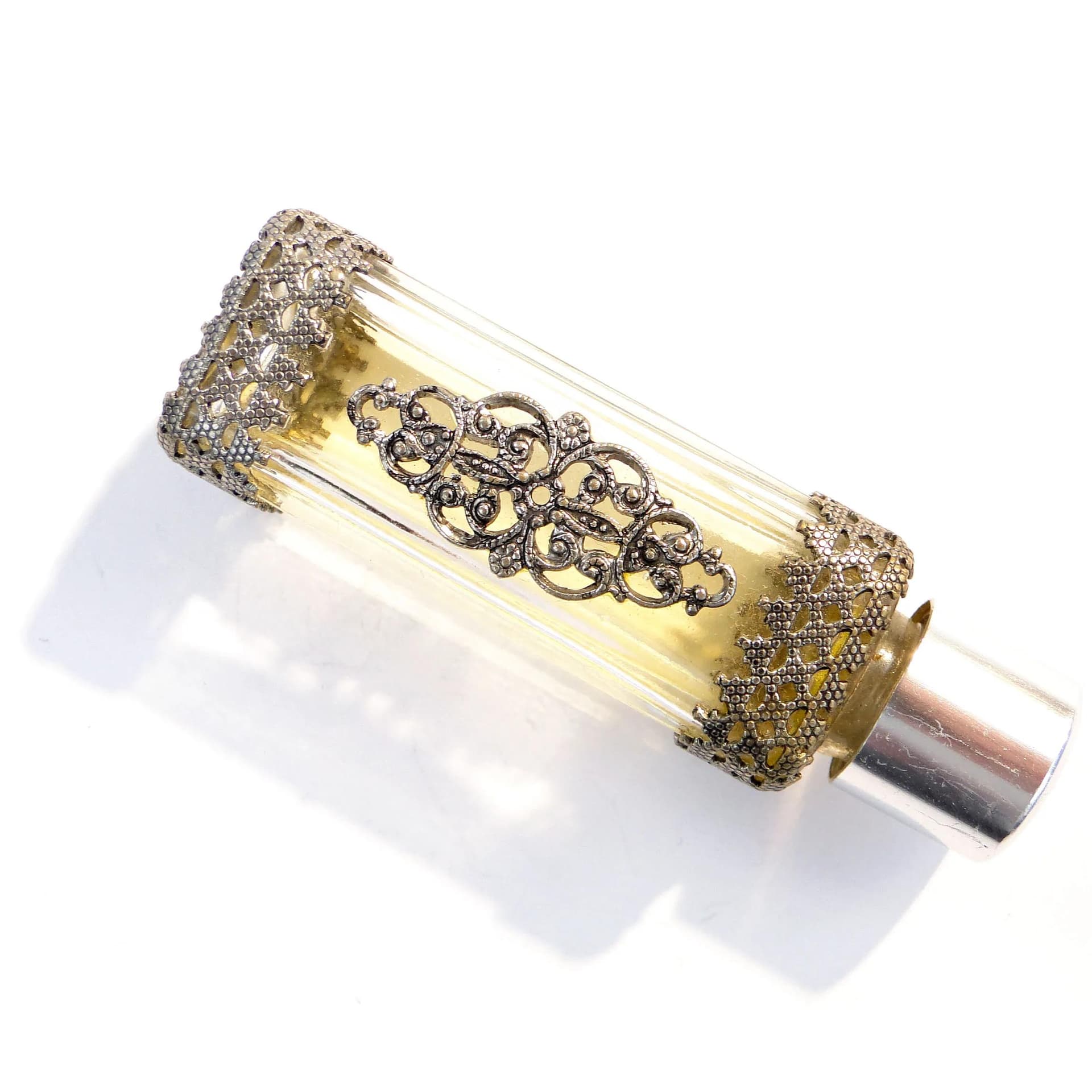 Flakon na perfumy, Art Nouveau & Neo-Baroque, szkło transparent, metal srebrny, Bohemia, Czechy, lata 50. - 390398