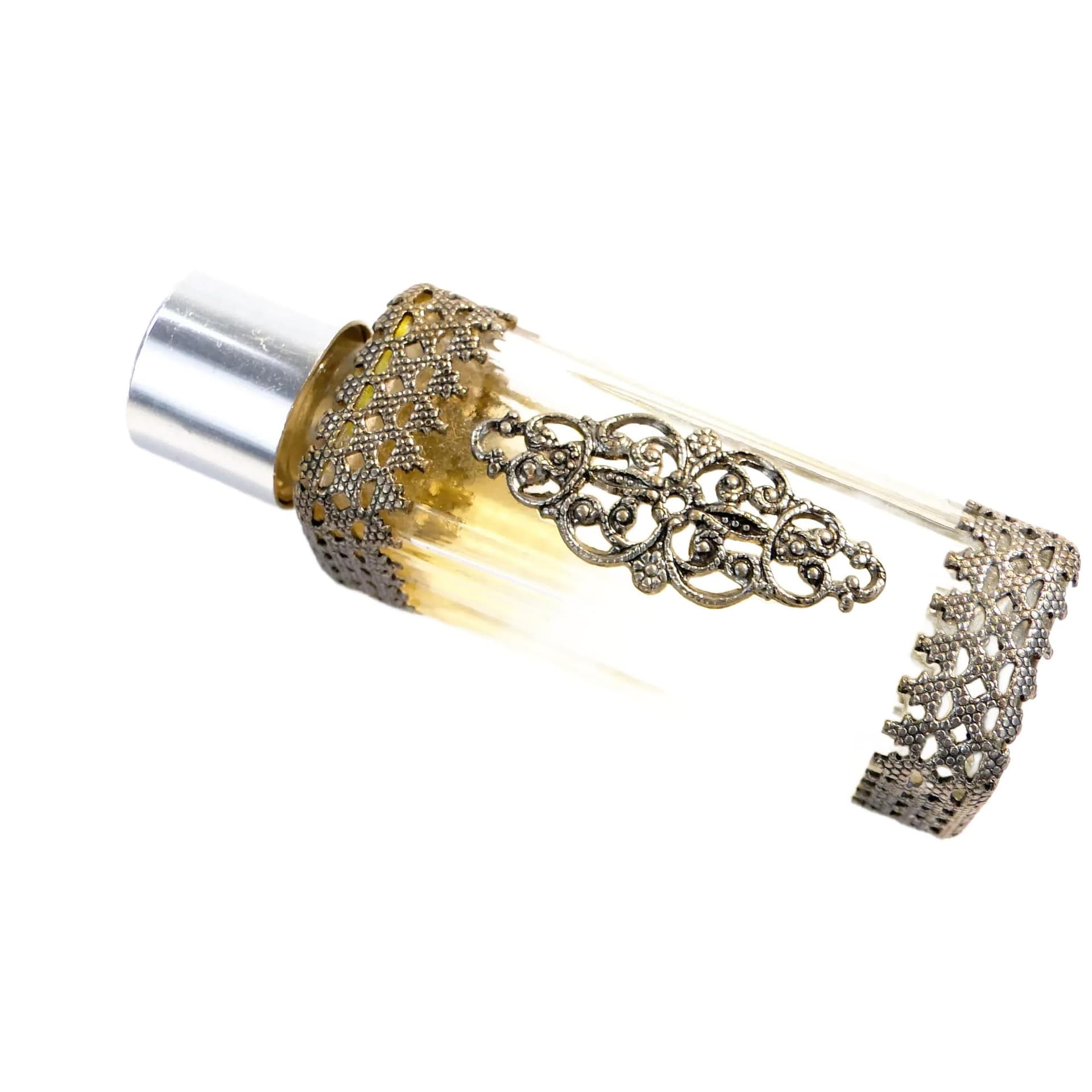 Flakon na perfumy, Art Nouveau & Neo-Baroque, szkło transparent, metal srebrny, Bohemia, Czechy, lata 50.