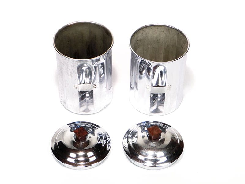 Pair of kitchen canisters Art Déco, silver chromed brass, brown ebonite, France, 1920s - 390418