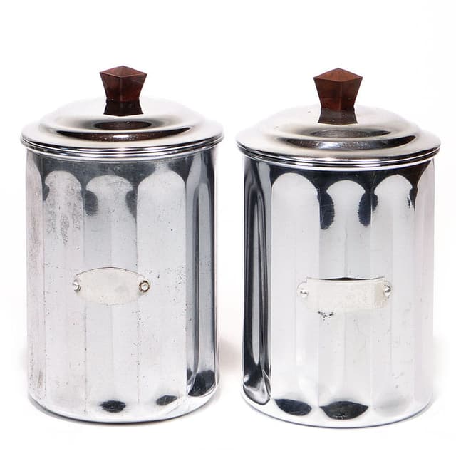 Pair of kitchen canisters Art Déco, silver chromed brass, brown ebonite, France, 1920s - DIMENSION