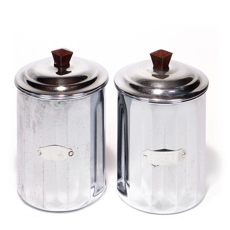 Pair of kitchen canisters Art Déco, silver chromed brass, brown ebonite, France, 1920s - 390413