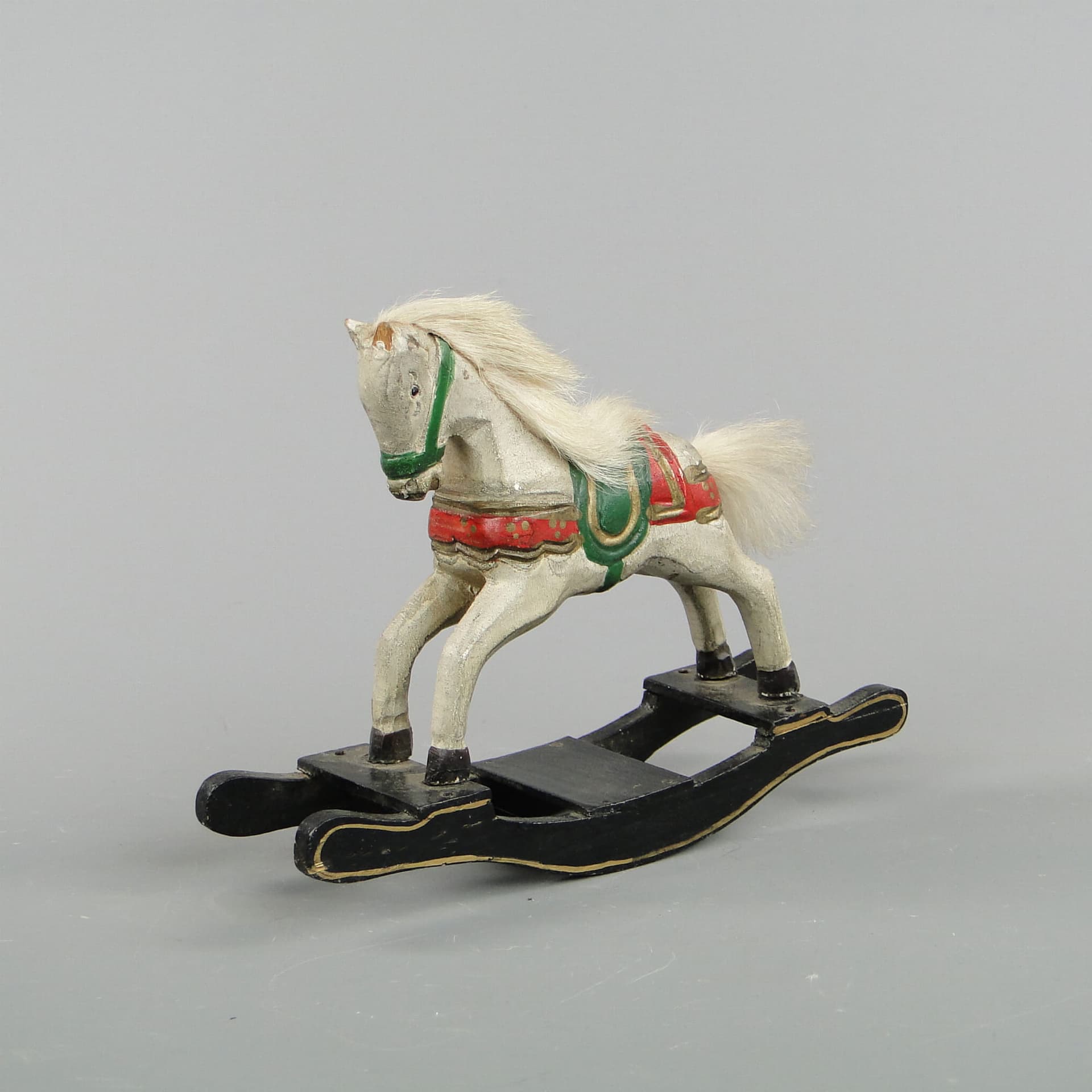 Rocking horse, white, wood, 1940s. - 390423