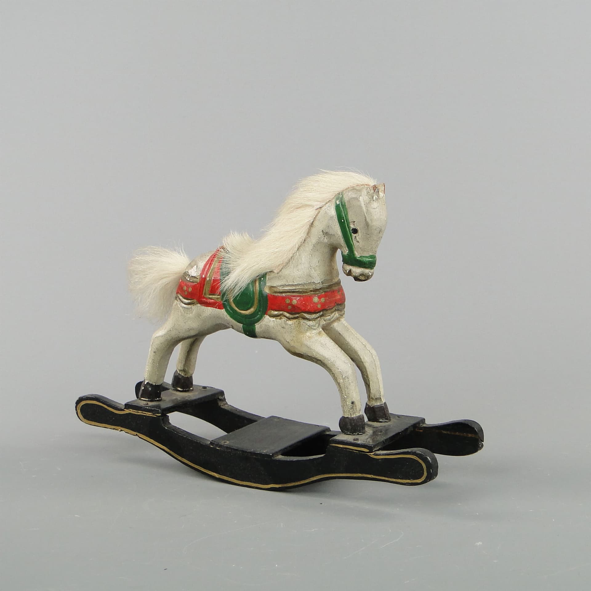 Rocking horse, white, wood, 1940s. - 390424