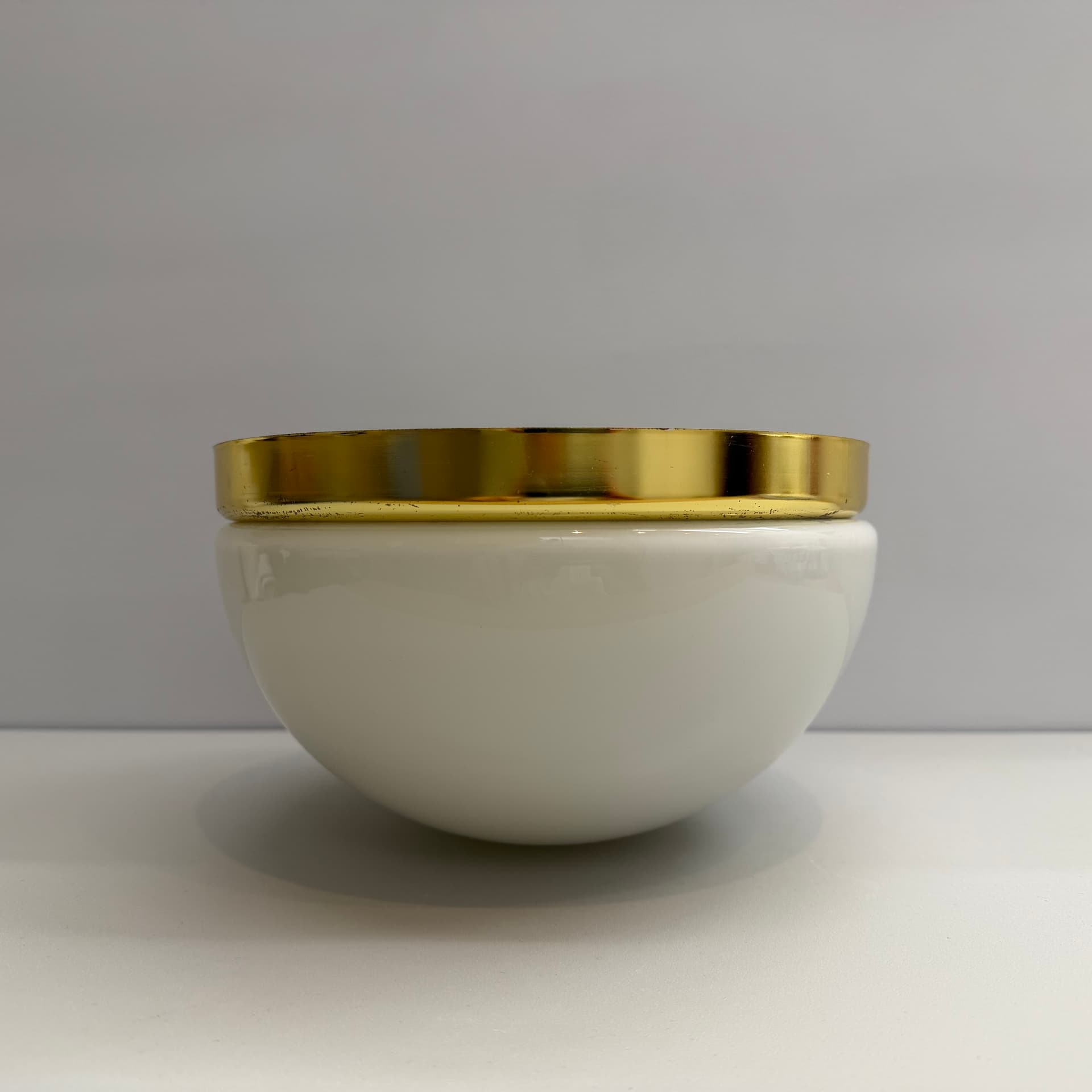 Ceiling or wall lamp, white glass, gold brass, Odreco, Denmark, 1980s. - 390442