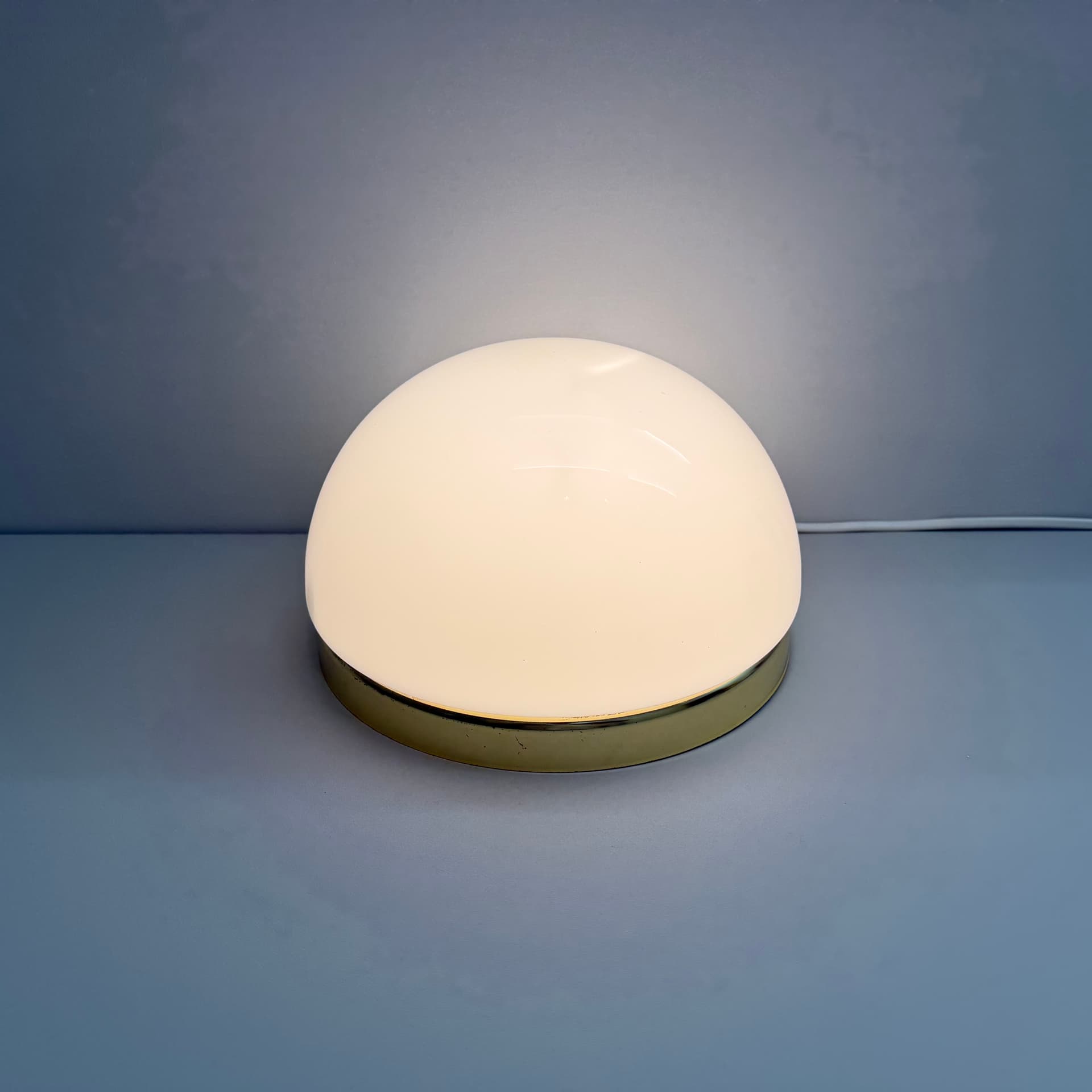 Ceiling or wall lamp, white glass, gold brass, Odreco, Denmark, 1980s. - 390436