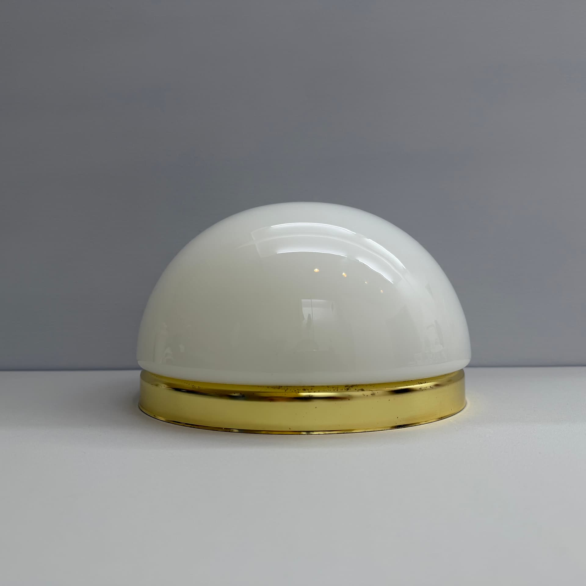 Ceiling or wall lamp, white glass, gold brass, Odreco, Denmark, 1980s. - 390440